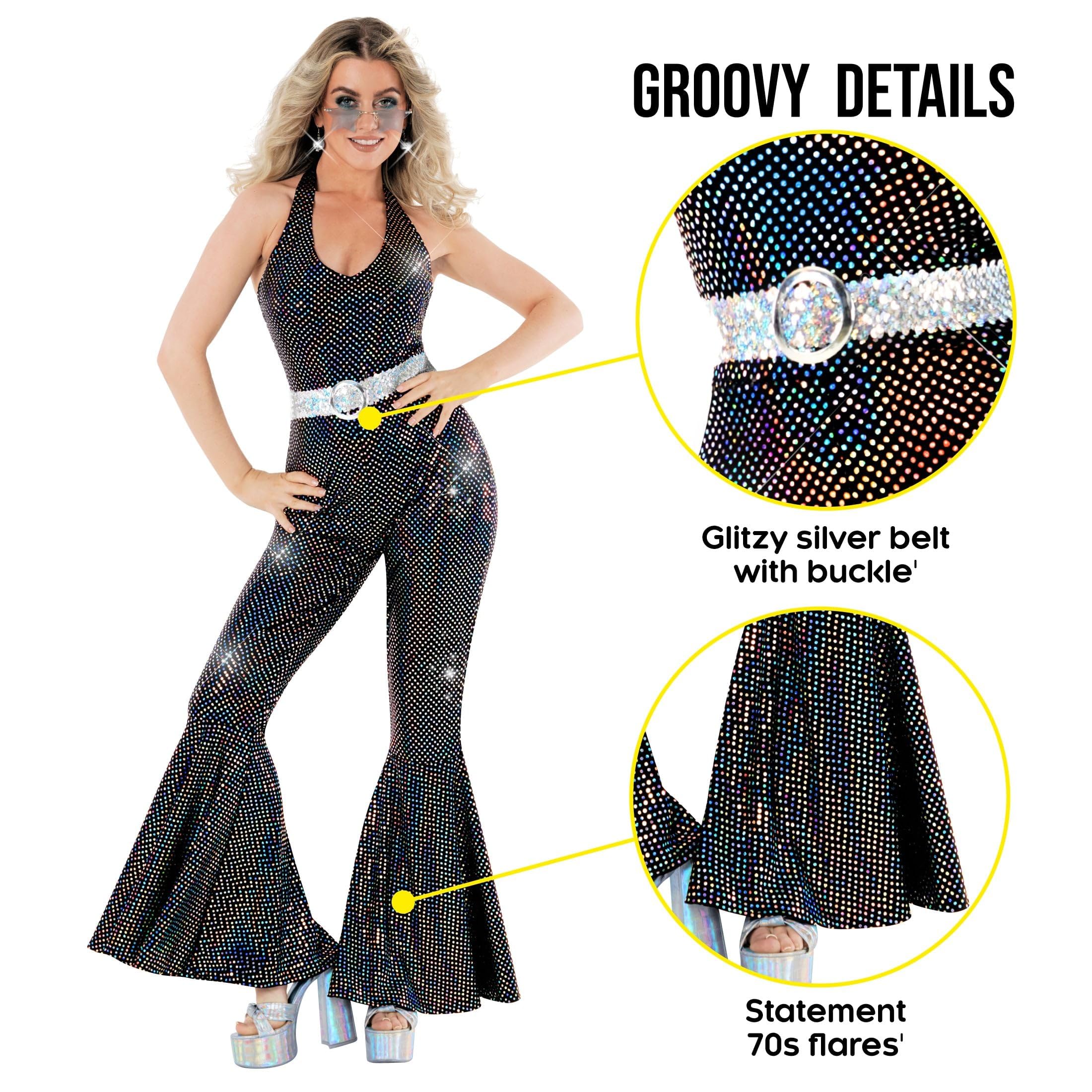 Morph Costume Disco Anni 70 Donna - Tuta e Vestito per Carnevale, Abbigliamento Vintage per Feste e Party Tematici