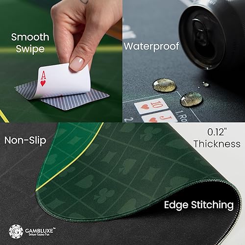 Miniatura 26 de GAMBLUXE - Tapete de póquer profesional de 47 x 23 pulgadas / 70 x 35 pulgadas para mesa, suave repelente al agua, tapete de póquer portátil Texas