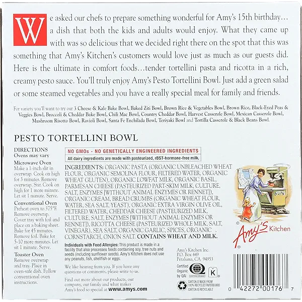 Amys, Bowl Tortellini Pesto, 9.5 Ounce 3
