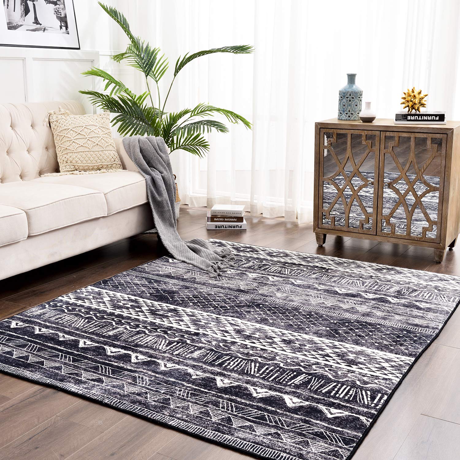 Tappeti Salotto Moderno Soggiorno Tappeto Morbido Tappeti Moderni Soggiorno a Pelo Corto per Tappeto Sala Camera da Letto (Bianco nero, 200 x 250 cm)