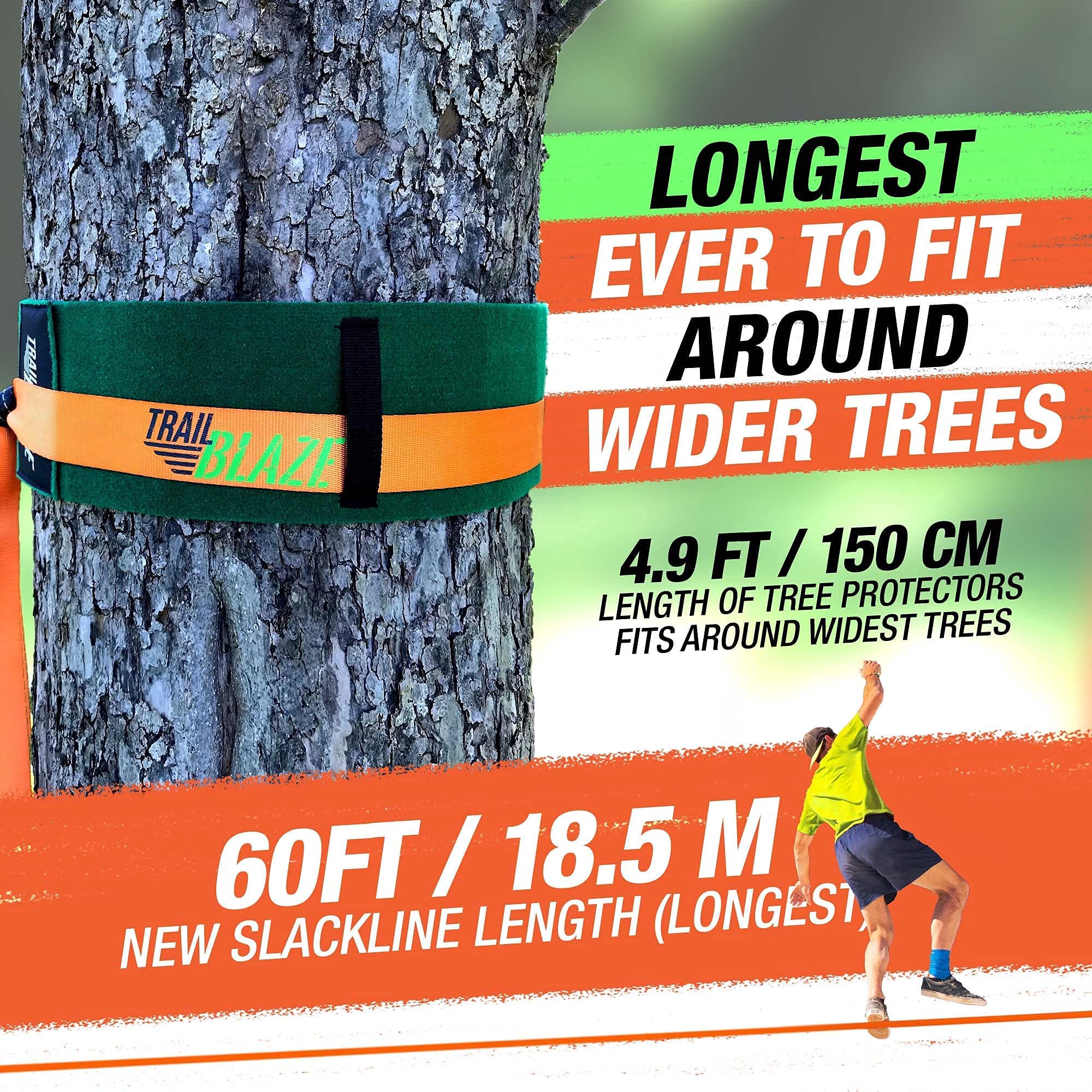 Trailblaze Complete Slackline Kit 60 Feet, Kids Beginners Slackline