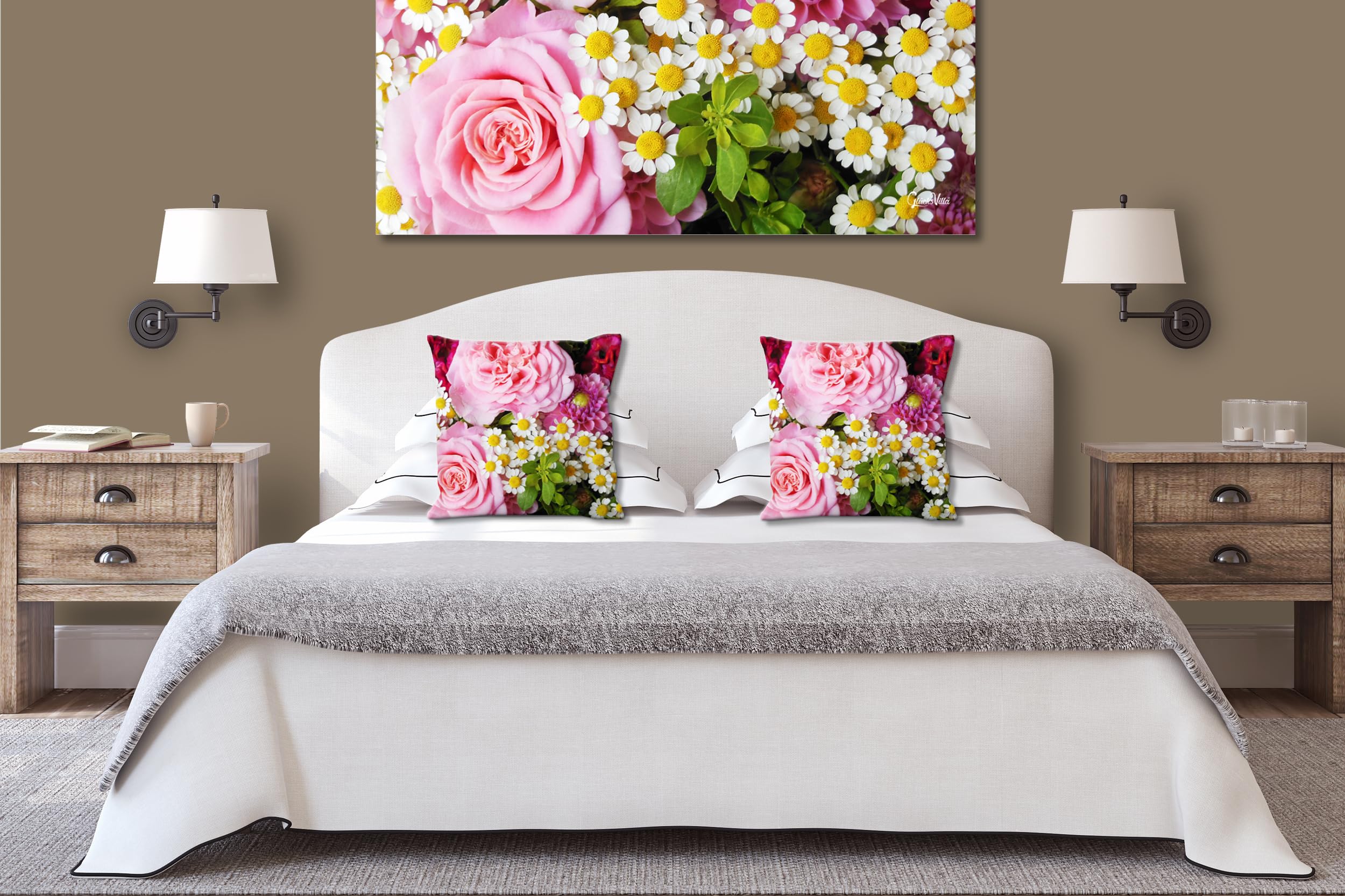 Rosen - Foto-Kissen-Hülle Set (2 STK.) 40 x 40 cm | Kissen-Bezüge - passend zu Wandbild - Deko-Kissen - Blüte Blume Natur Garten rot rosa