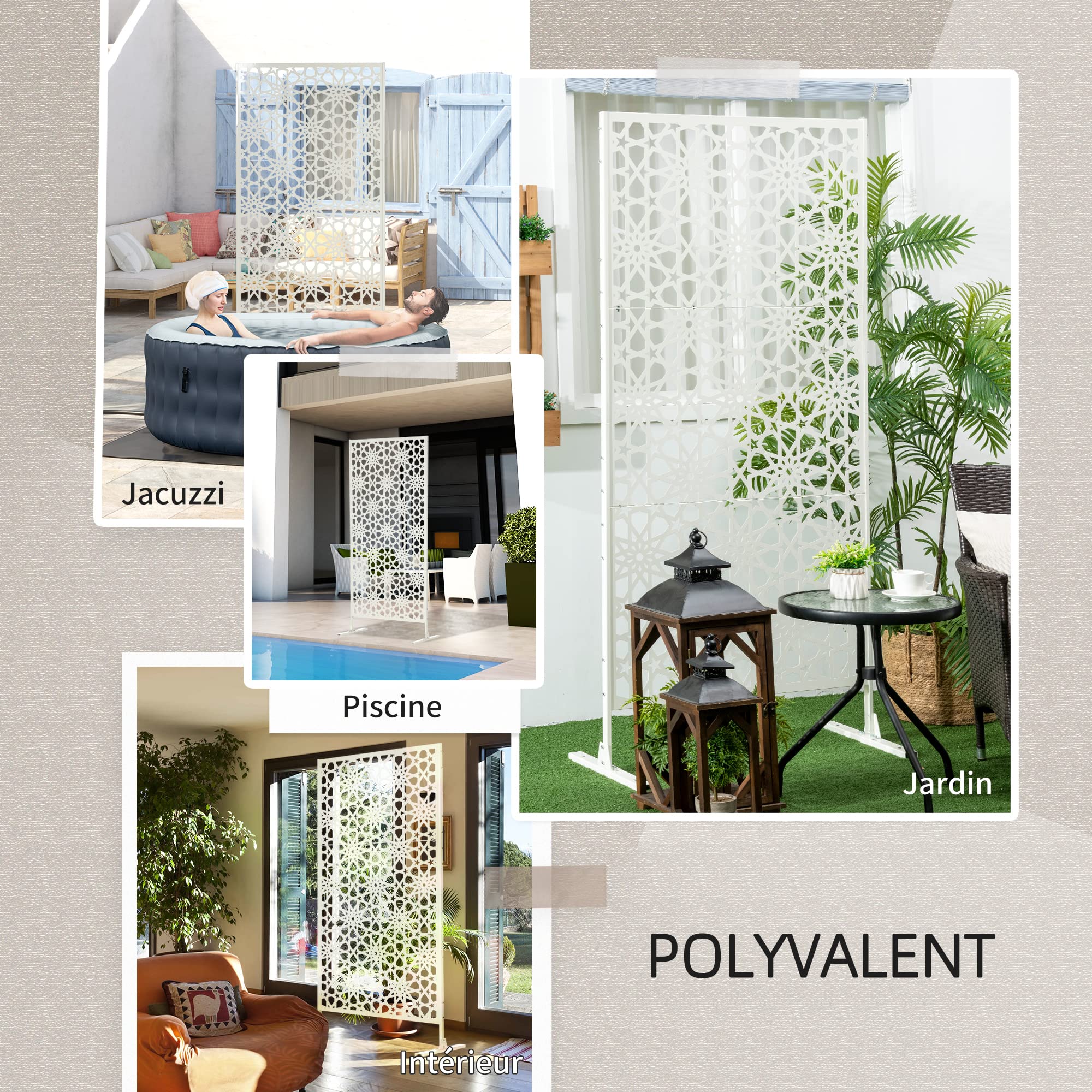 Outsunny Panneau Brise Vue Décoratif Extérieur 92 x 45 x 198 cm Blanc | à Motif, en Métal