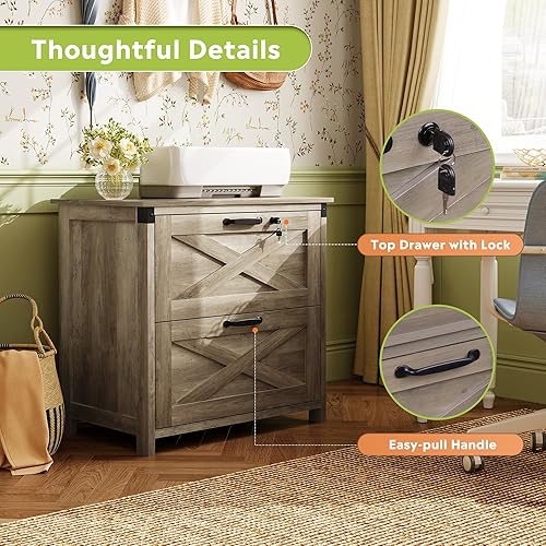 Miniatura 7 de DEVAISE Archivador de 2 cajones con cerradura, archivador lateral para tamaño cartalegalA4, soporte de impresora de madera para oficina en casa,