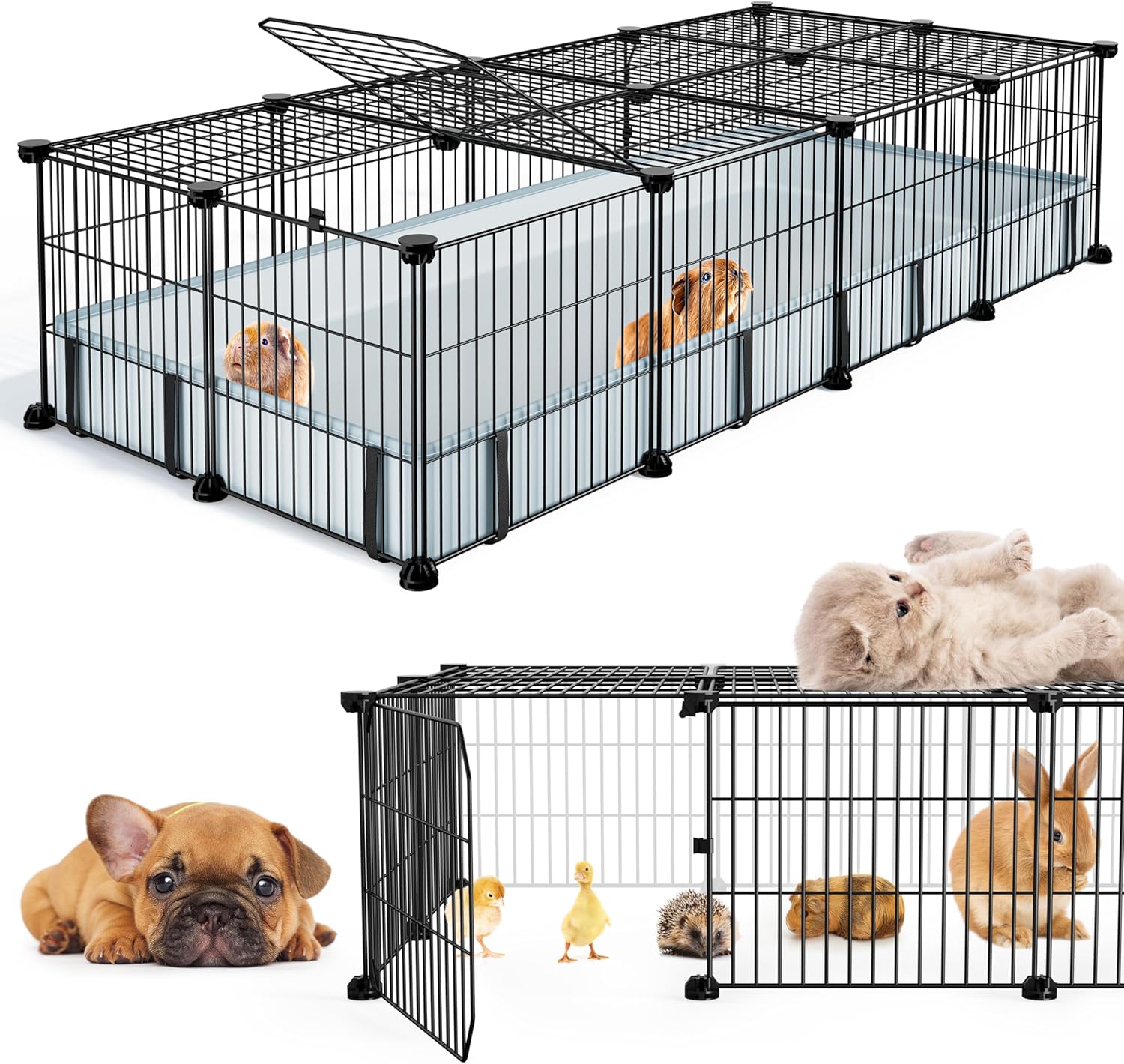 BUCATSTATE Guinea Pig Cages for 2, 20 Panels Guinea Pigs Playpen with Waterproof Mat, Metal Rabbit Cage Indoor for Hedgehogs, Quail, Chickens (56" L x 24" W x 12" H)