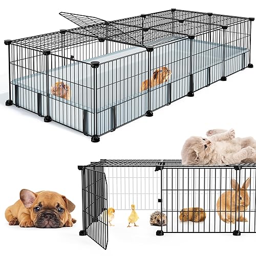 BUCATSTATE Guinea Pig Cages for 2, 20 Panels Guinea Pigs Playpen with Waterproof Mat, Metal Rabbit Cage Indoor for Hedgehogs, Quail, Chickens (56" L x 24" W x 12" H)