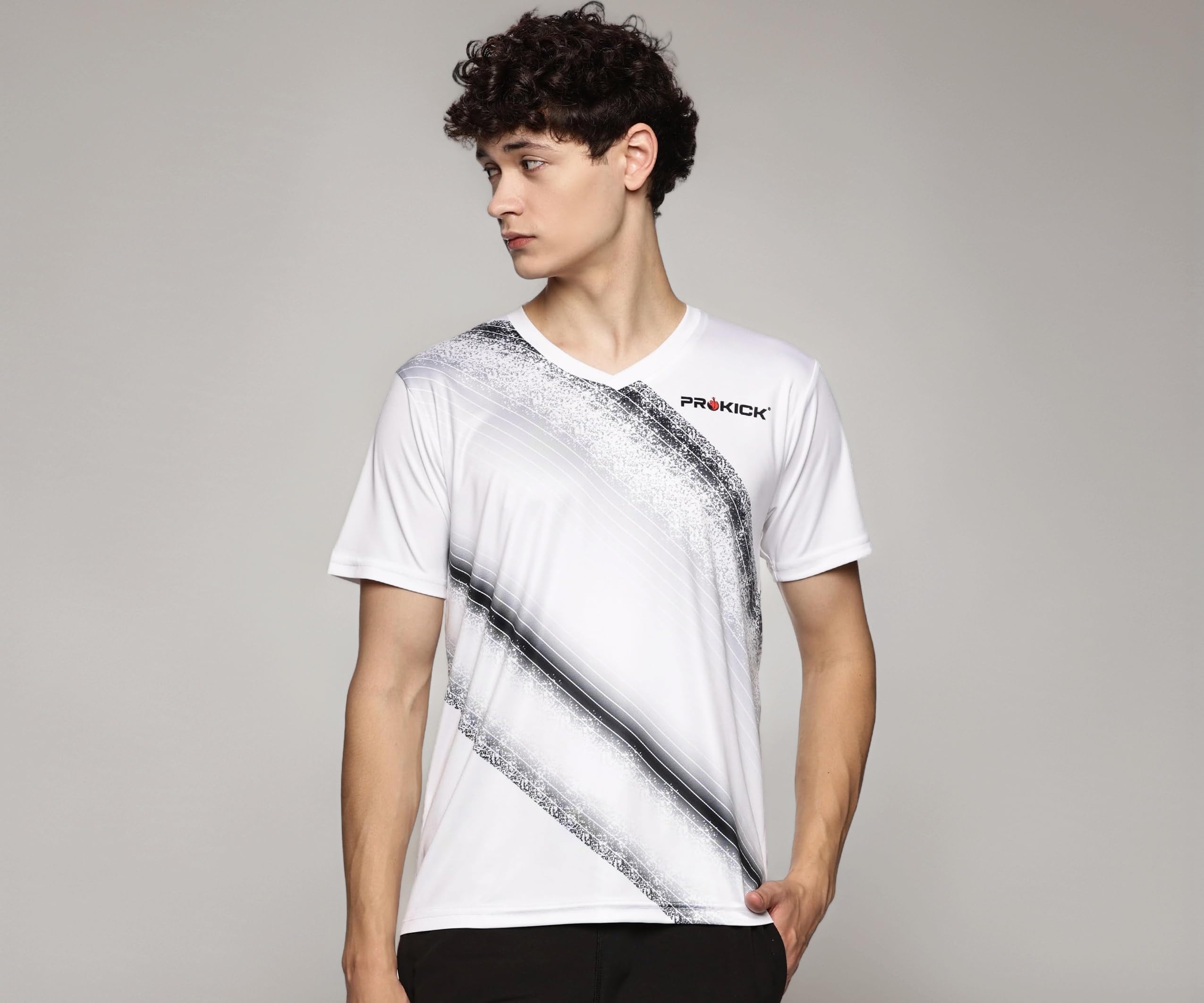 Prokick V-Neck Half Sleeves Sports Wear Tshirt for Men|Comfort Fit, Moisture Absorption, Regular Fit V Neck Sports Tshirt for Badminton,Tennis,Squash,Gym Wear, Everyday Wear