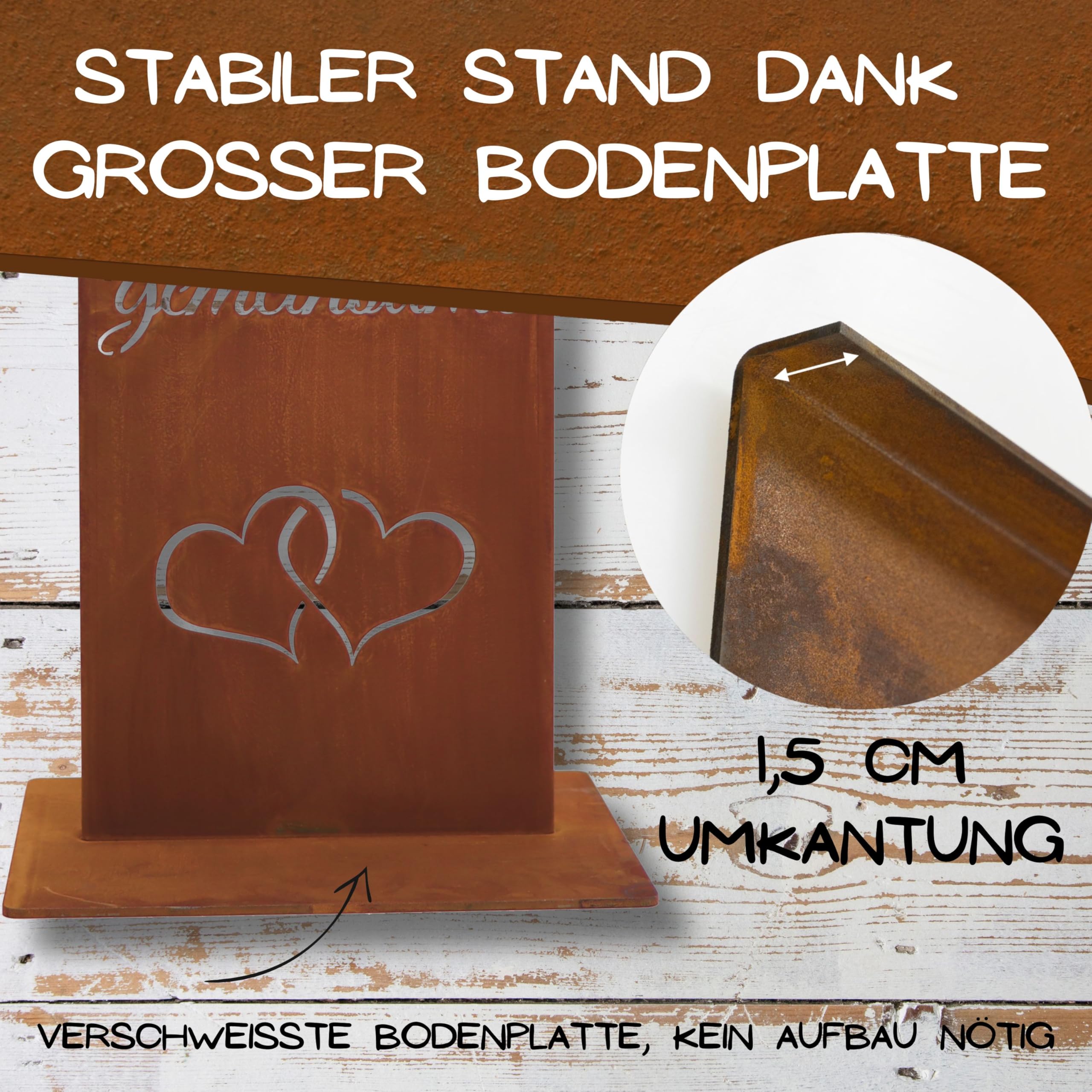Rostikal Deko Gartenschild 55 cm – Wetterfestes Vintage Spruchschild für Hochzeit, Garten und Terrasse – Romantische Rost Deko und Geschenkidee - Handmade