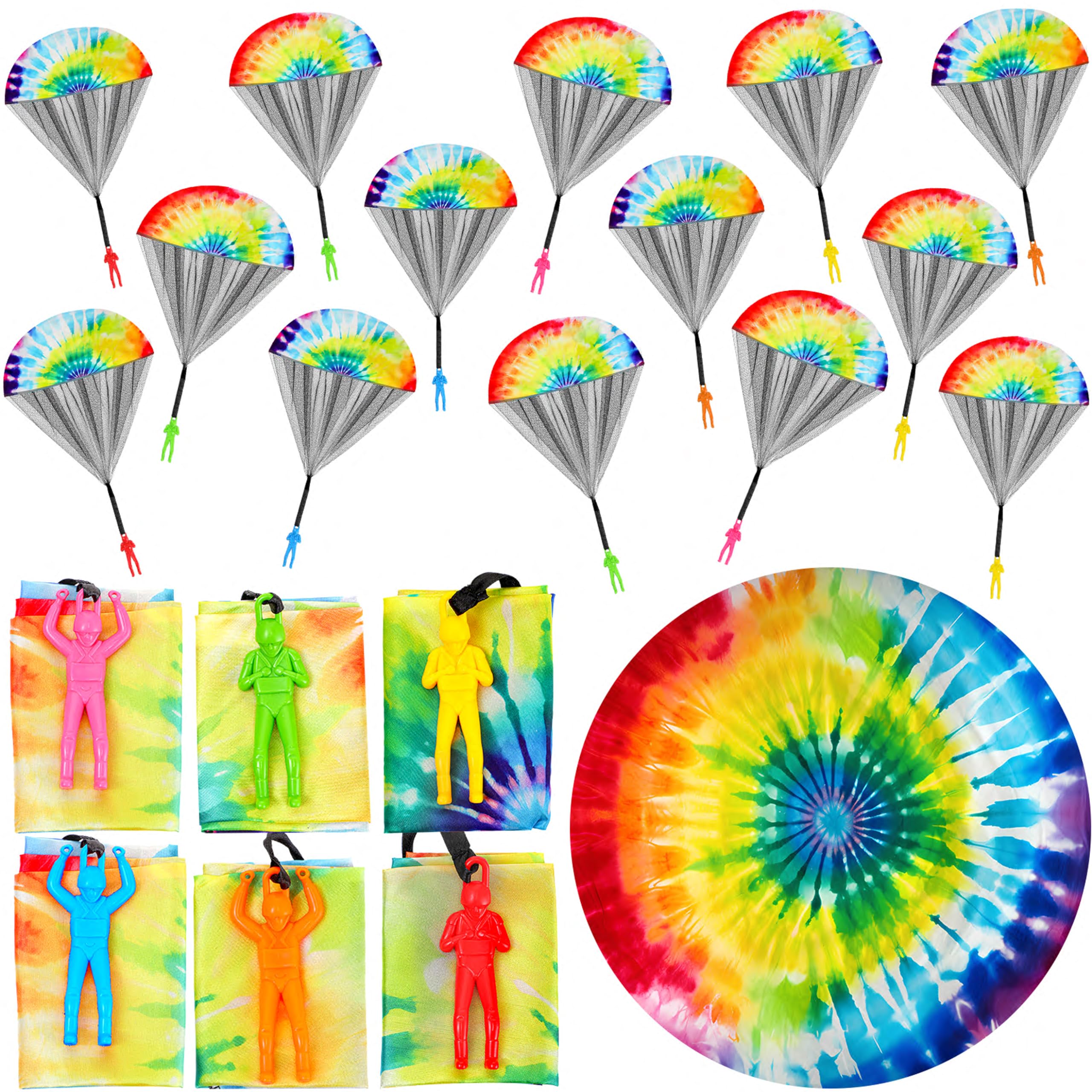 RoundFunnyRoundFunny 30 Pcs Tie Dye Parachute Toys Birthdays Party Game Favors Colorful Outdoor Soldiers Outdoor Flying Toys for Backyard Camping Party