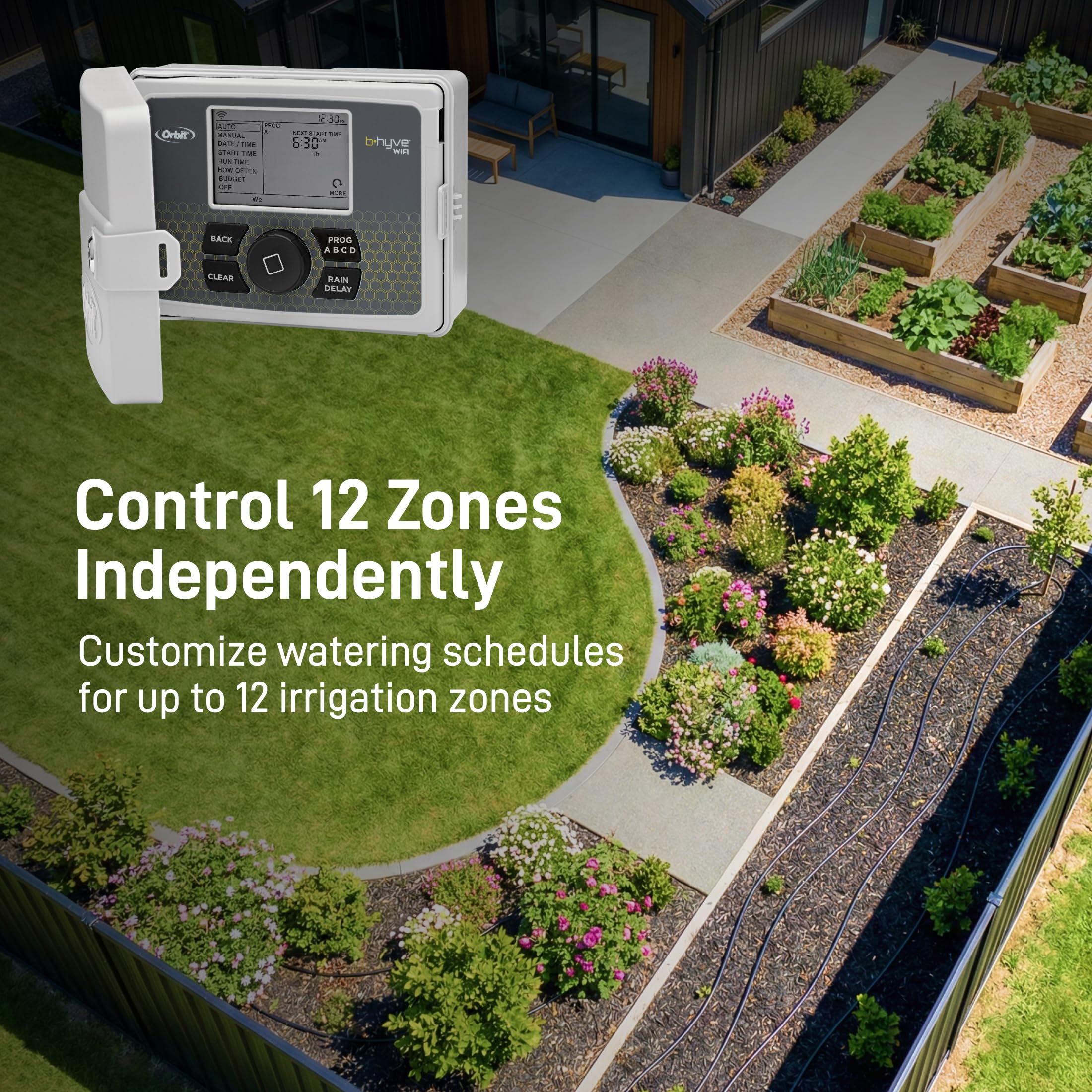 Orbit B-hyve 57950 - Regolatore irrigatore intelligente a 12 zone, per interni ed esterni, compatibile con Alexa Gray