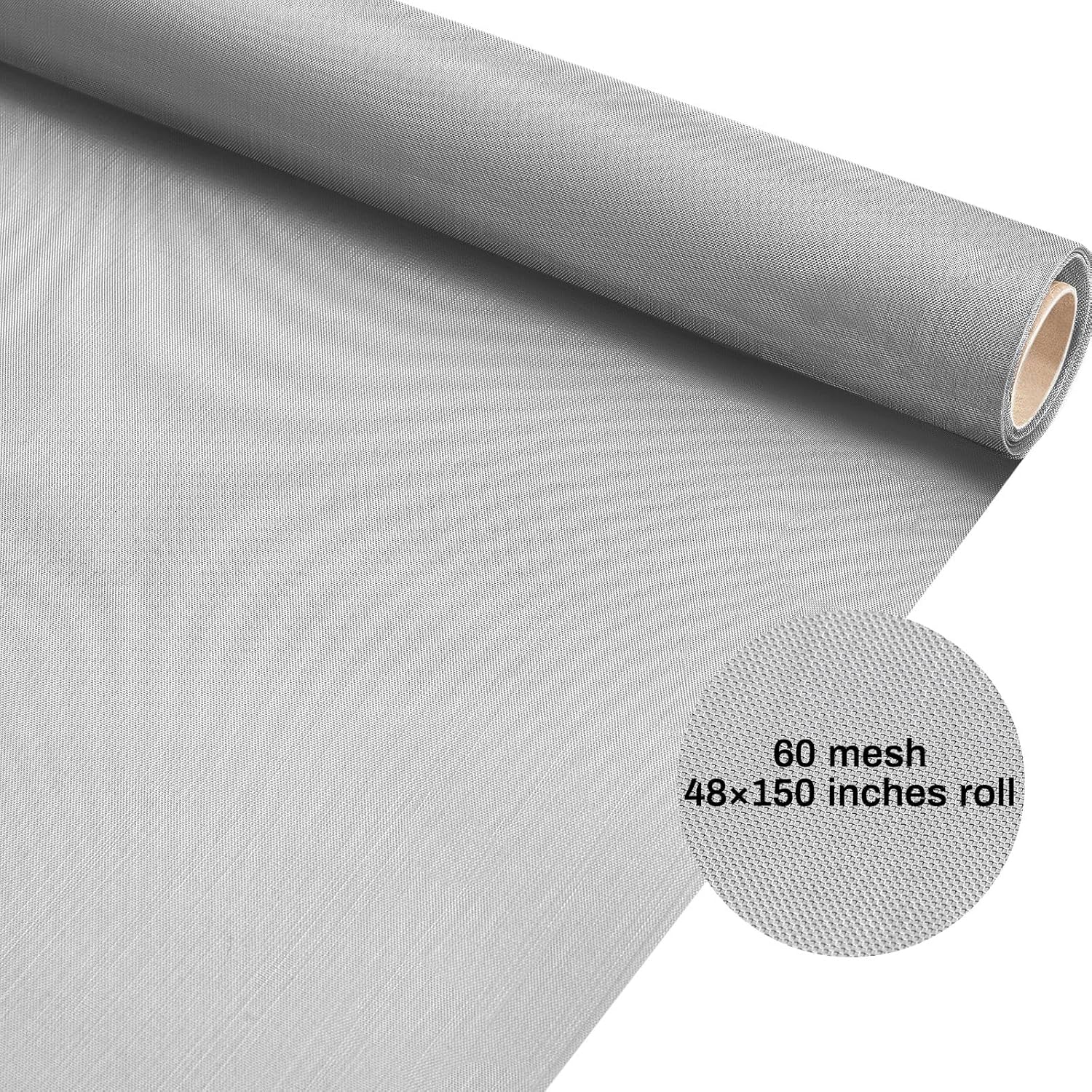 Gisafai 304 Stainless Steel Mesh Screen 60Mesh 48" x 150'' Metal Mesh Screen Roll Woven Wire Screens No Rust Woven Wires Meshes for Window Screens, Door, Air Vents, Filter, Cage, Garden, Patio, Pets