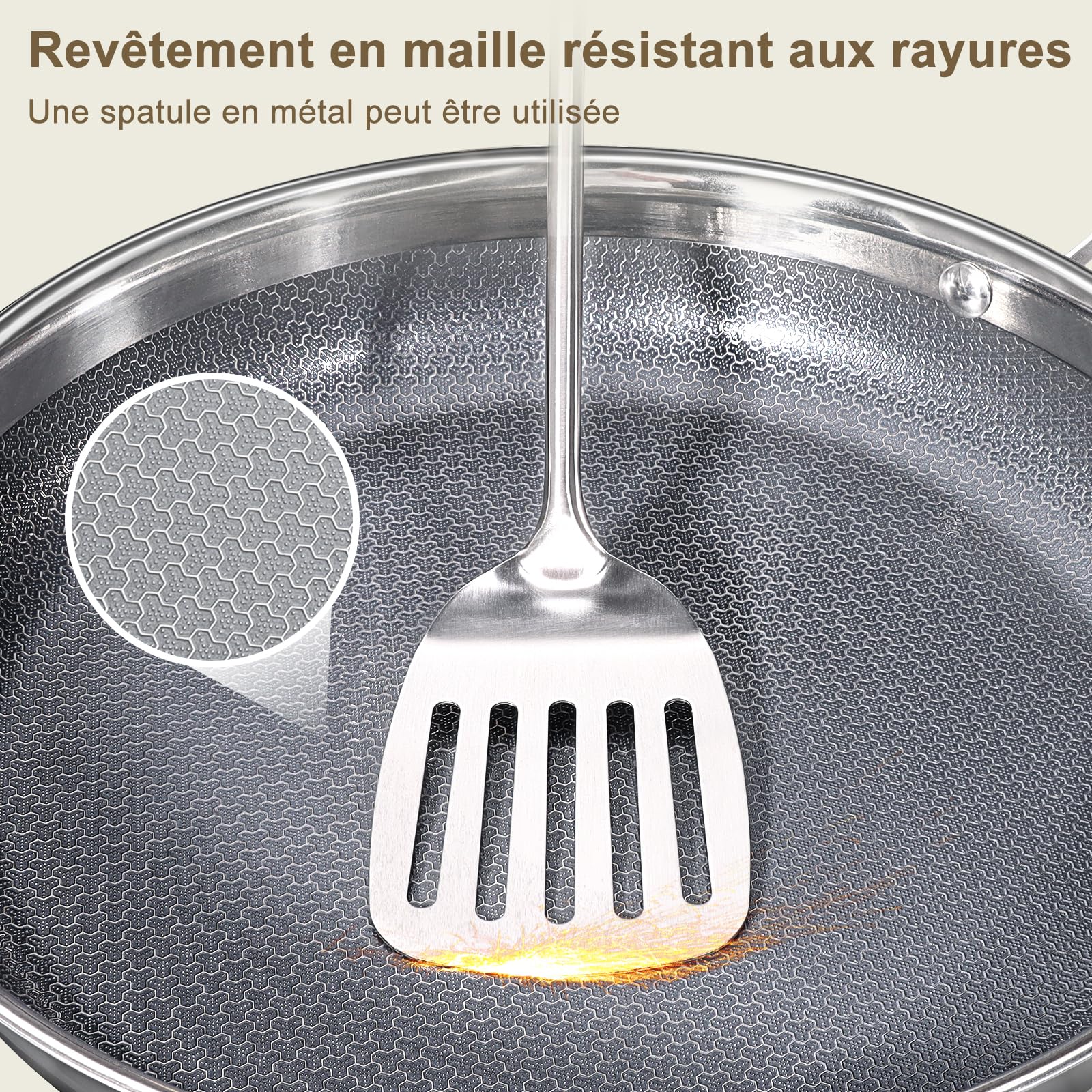 GiPP Poêle Antiadhésive, Acier Inoxydable à 3 Couches, Série Haut de Gamme | Sain et Non Toxique, Diffusion de Chaleur Homogène, Manche Restant Froid, Tous Feux Lot, Lave-vaisselle et Four, 30 cm