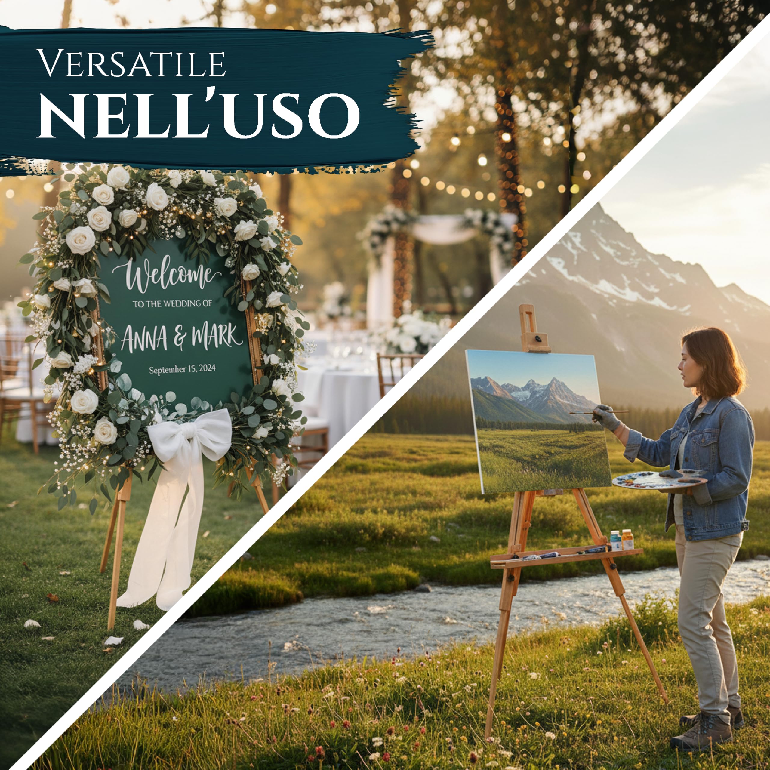 Artina cavalletto leggero in legno di faggio - cavalletto portatile regolabile nell'inclinazione - piedini in gomma antiscivolo campo cavalletto a telaio fino a 80 cm - cavalletto per pittura