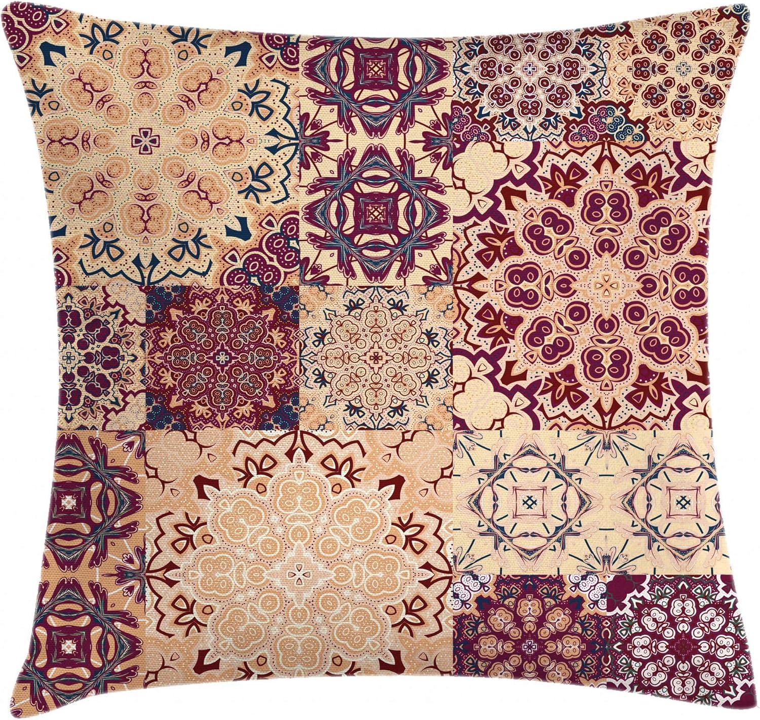 Ambesonne Vintage Throw Pillow Cushion Cover, Antique Traditional Ceramic Tiles Ornamental Moroccan Image Print, Decorative Square Accent Pillow Case, 16" X 16", Dried Rose Ivory 16" x 16" Dried Rose Ivory