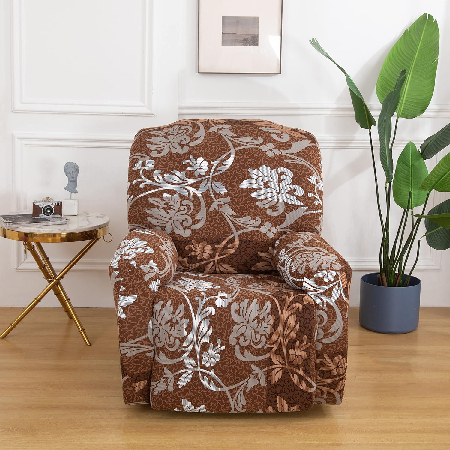 Stretch Recliner Chair Cover, 4-Pieces Sofa Slipcover for 1 Seat Reclining Sofa Cover Non Slip Recliner Armchair Furniture Protector Couch Covers (Brown)