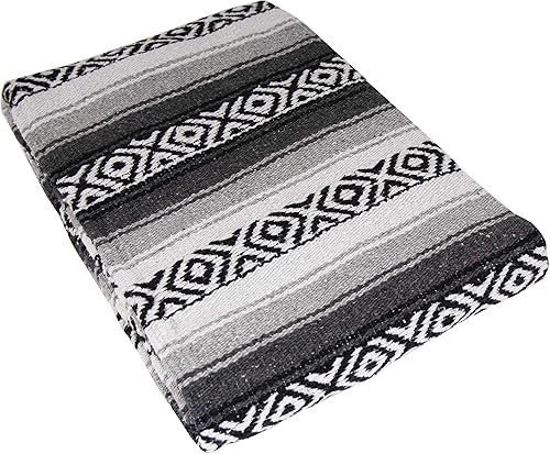 Miniatura 4 de cobija pesada estilo mexicana de calidad, serape a rayas para yoga, Gris
