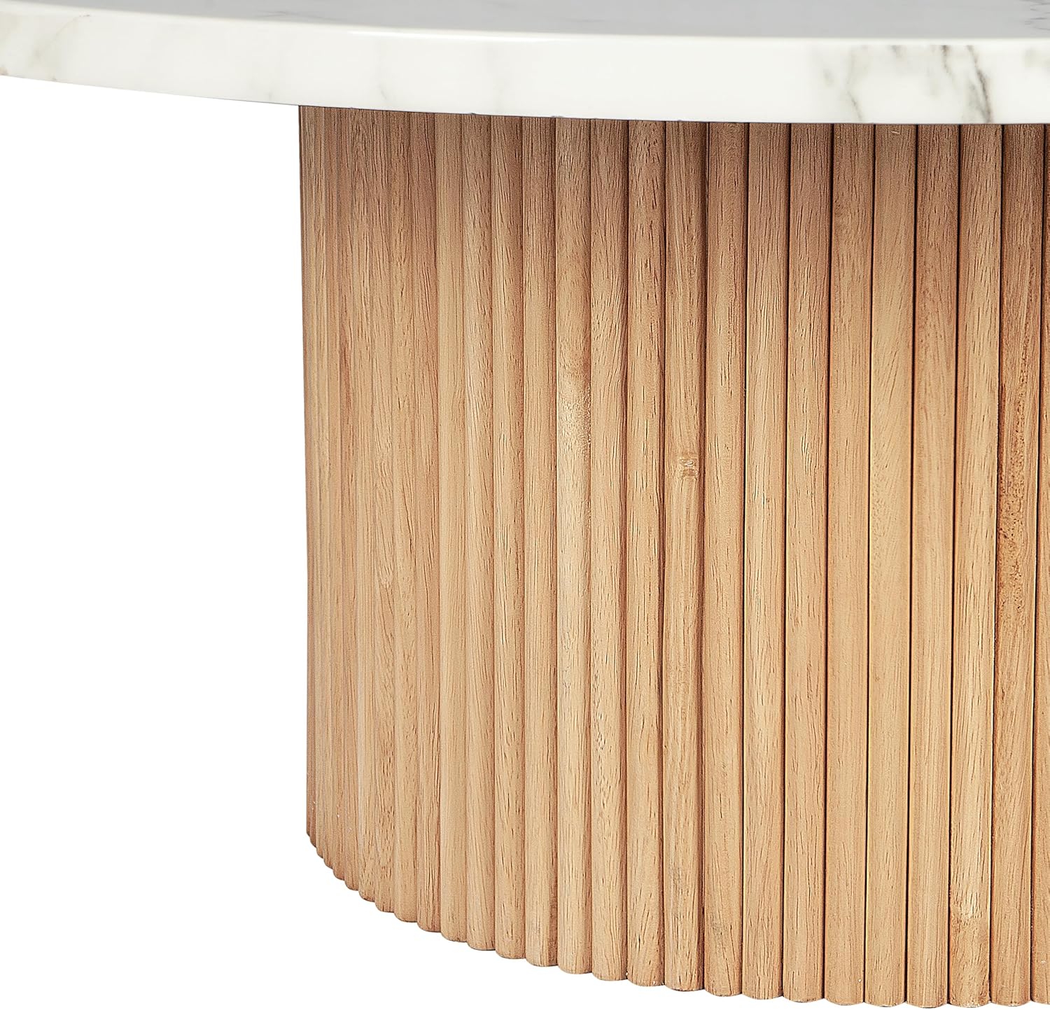 Round Coffee Table, 36" Coffee Tables for Living Room, Rustic Wood Base and Marble Desktop with Modern Design Home Furniture Circle Faux Marble+Wood Accent Center Table for Home, Office, Cafe