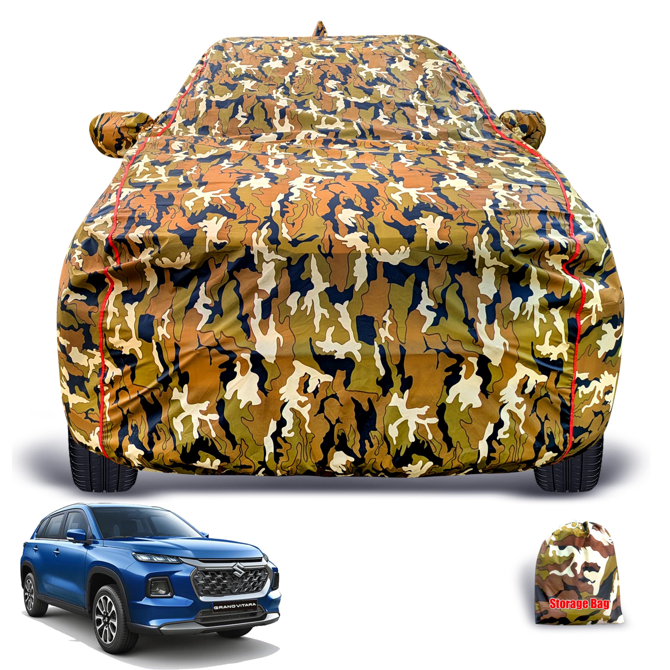 Waterproof Car Body Cover for Maruti Grand-Vitara Mirror & Anteena Packet with All Weather Protection Cover Jungle with Piping Style