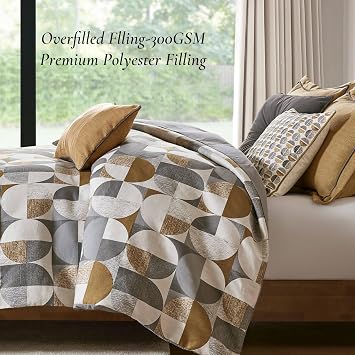 9 PCS King Jacquard Oversized Duvet Style Comforter Set Gold