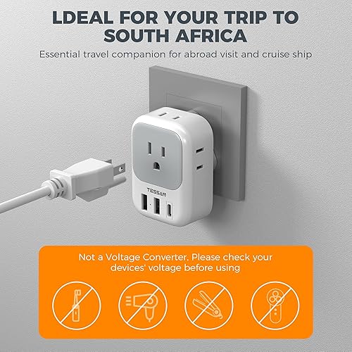 Miniatura 56 de Adaptador de enchufe de viaje para Italia, paquete de 2, adaptador de corriente TESSAN Italia con 4 tomacorrientes, 3 cargadores USB