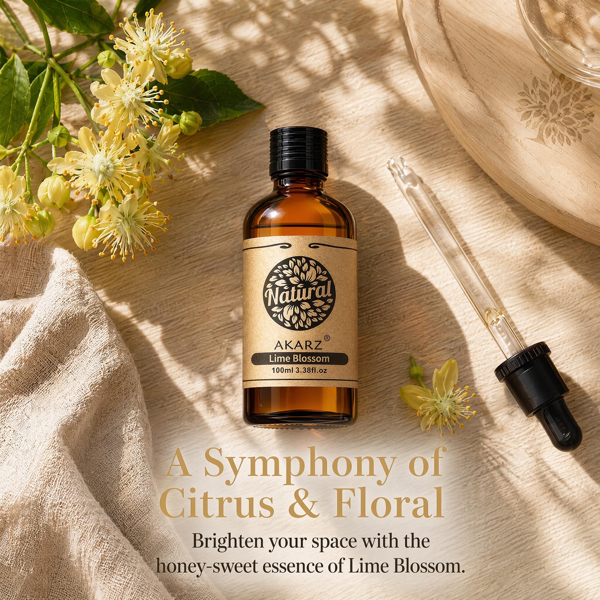AKARZ 100ml Olejek esencjny z Kwiatu Lipy - Naturalny olejek aromatyczny do dyfuzorów, lamp aromatycznych i aromatów pomieszczeń