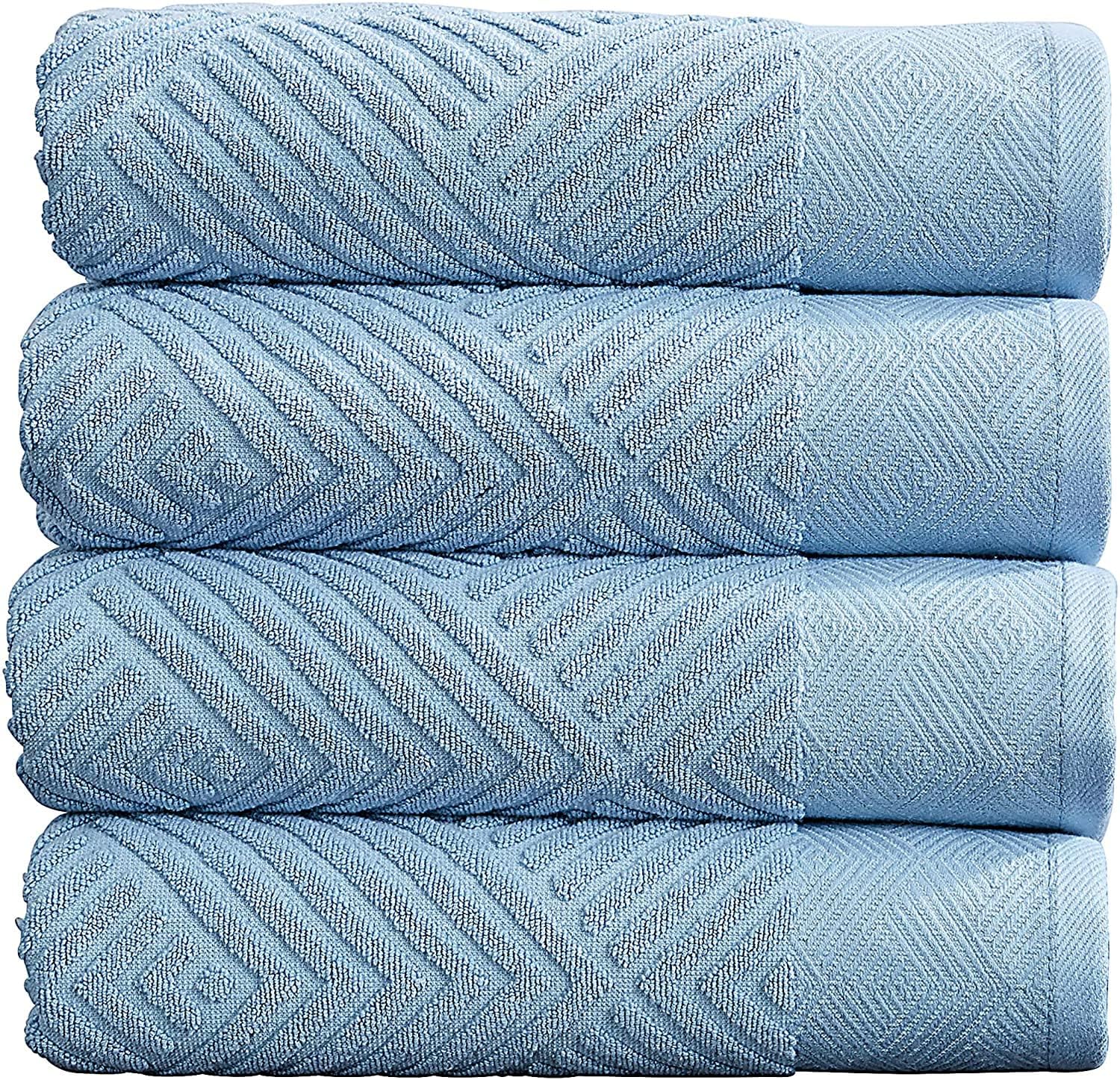 100% Cotton Soft Bath Towels Set | Quick Dry and Highly Absorbent, Textured Bath Towels 27" x 54" (4 Pack)