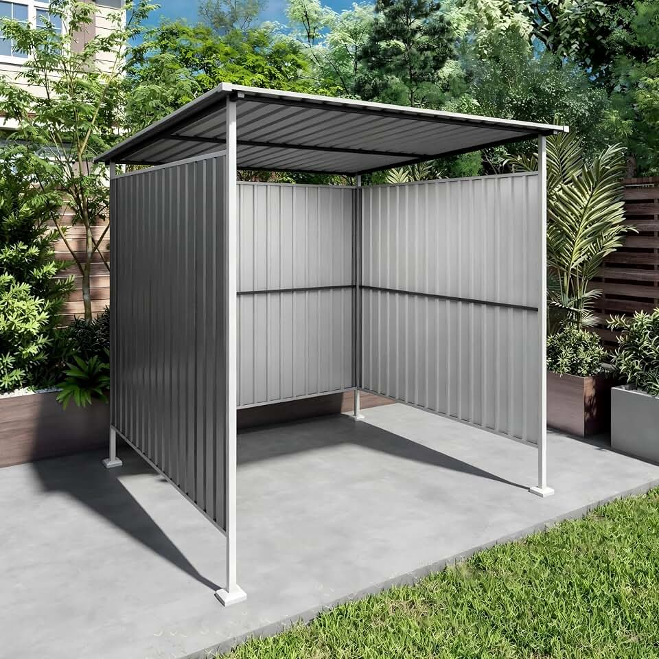6x6FT Grill Gazebo for Outdoor Grill, Metal Lean to Storage Shed and Hardtop BBQ Canopy, Bike Shed for Backyard Patio, Weatherproof Garden Tool Shelter with Sloped Roof, Gray