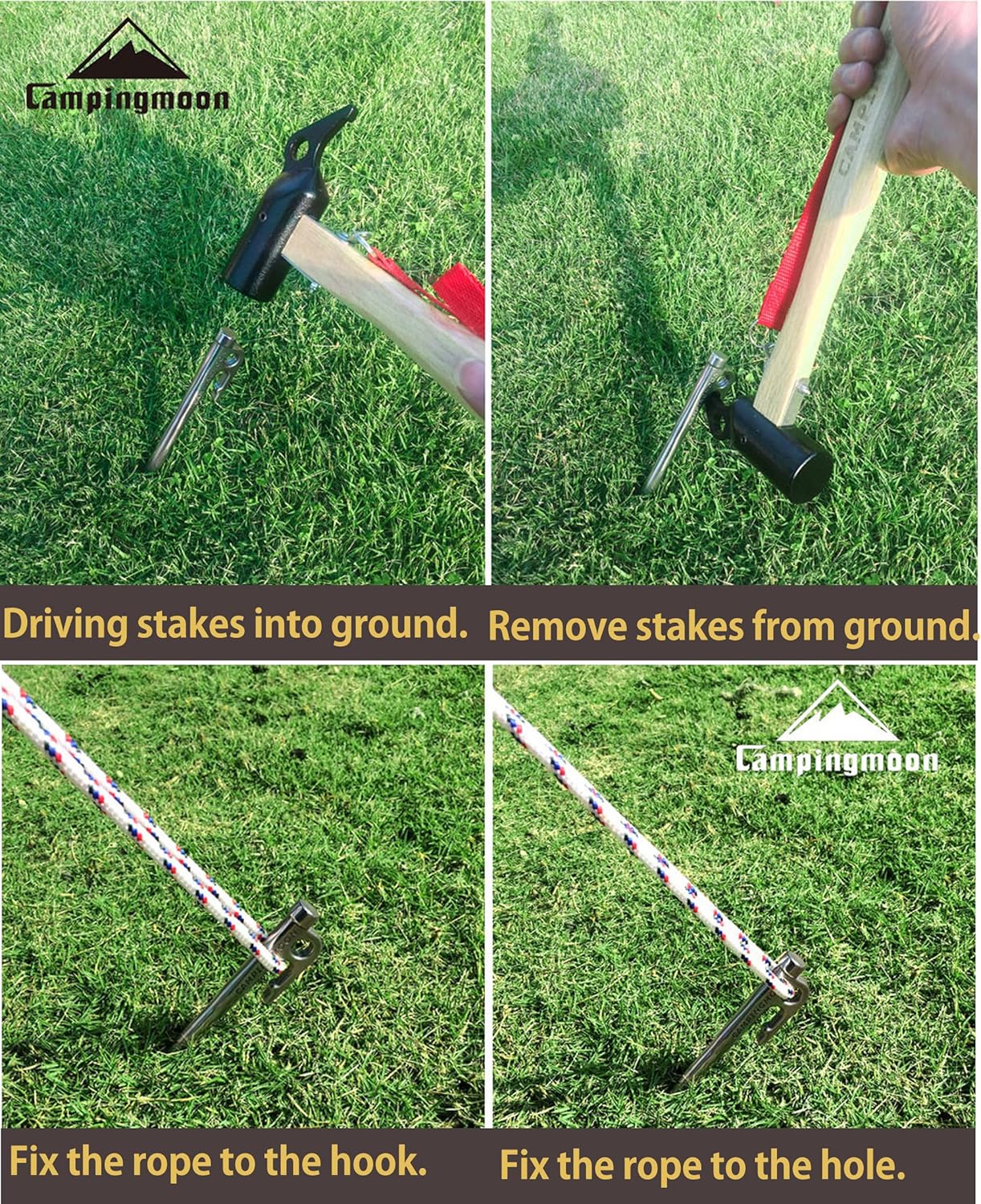 CAMPINGMOON 15.7-inch 6pcs Martensitic Stainless Steel 420J2 Hardened Forged Tent Stake Power Peg Ideal for Hard Ground R-40-6P