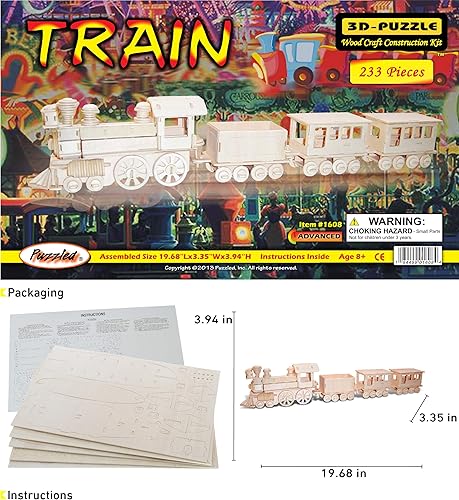 Miniatura 2 de Puzzled Rompecabezas 3D, tren de madera, kit de modelo de construcción, divertido juguete único y educativo de madera para armar manualidades sin