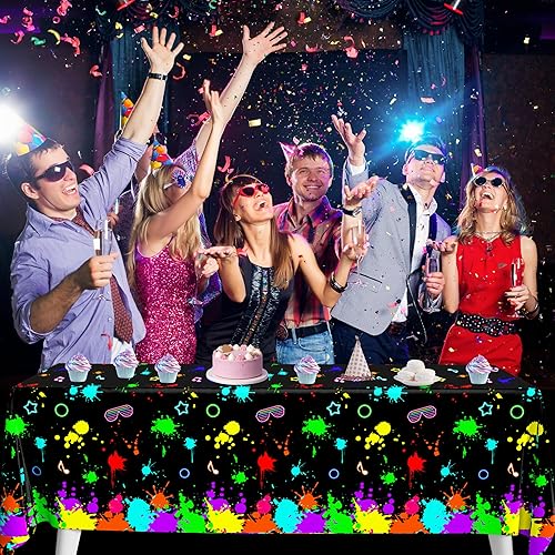 Miniatura 6 de Paquete de 3 manteles de neón reactivos a los rayos UV de 108 x 54 pulgadas, cubiertas de mesa de fiesta activadas por rayos UV, decoración para