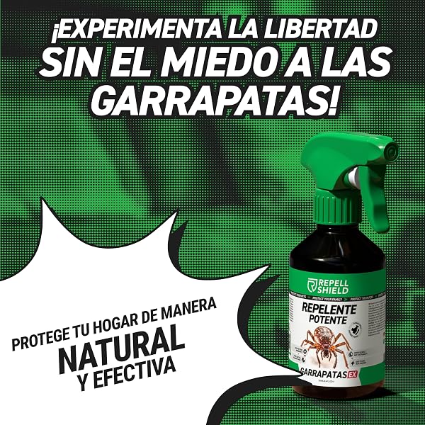 RepellShield® Spray Repelente Garrapatas Humanos y Pulgas -250ml- Uso Interior y Exterior - No Mancha - Aplica en Ropa, Calzado, Textiles, Hogar, Jardín - Antipulgas Natural con Tomillo y Geraniol - 5
