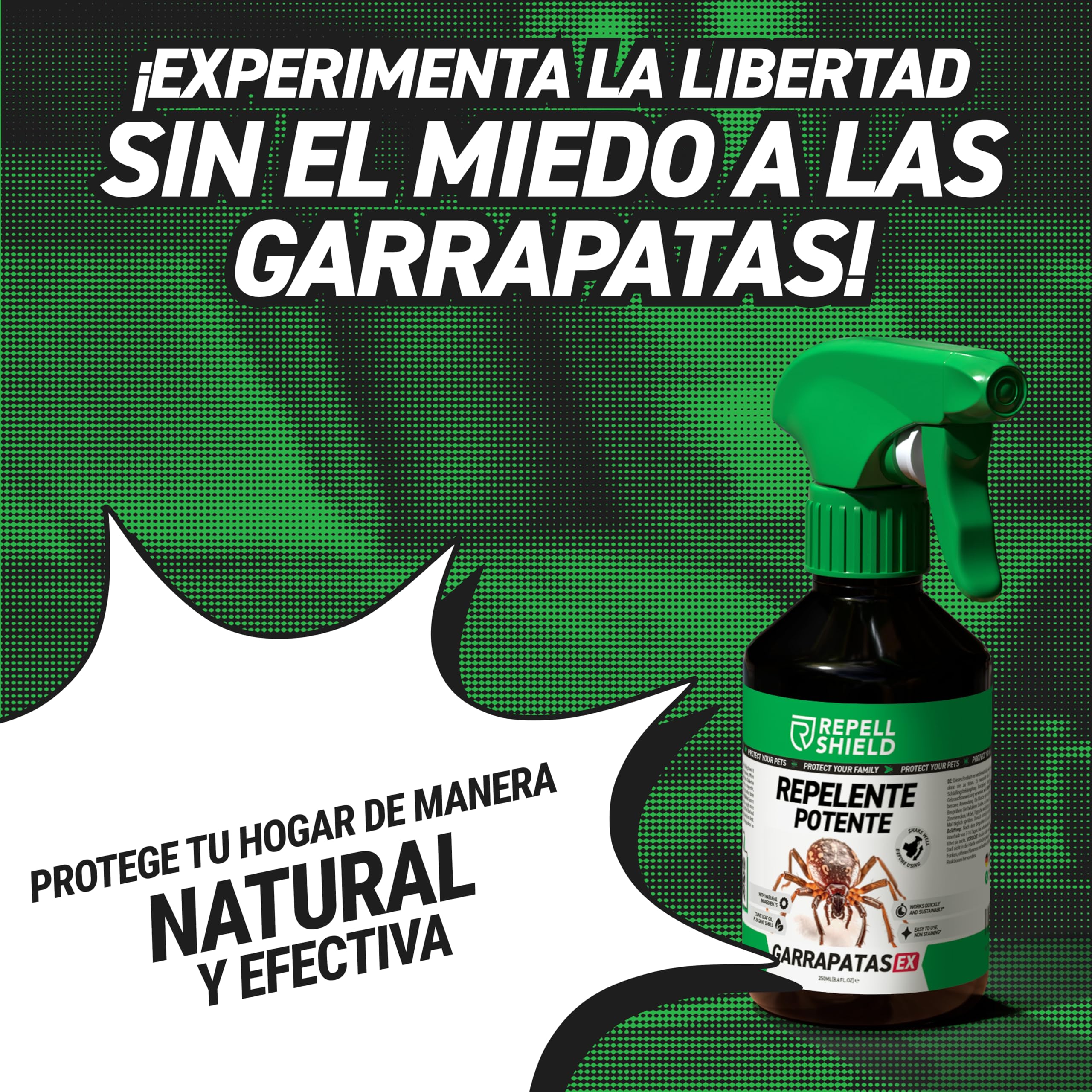 RepellShield® Spray Repelente Garrapatas Humanos y Pulgas -250ml- Uso Interior y Exterior - No Mancha - Aplica en Ropa, Calzado, Textiles, Hogar, Jardín - Antipulgas Natural con Tomillo y Geraniol — view 5