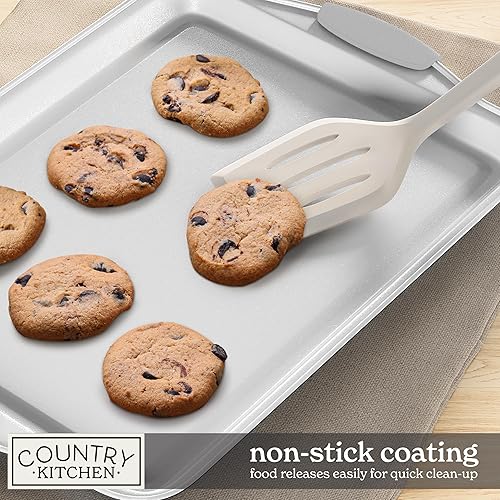 Miniatura 89 de Country Kitchen Juego de utensilios para hornear apilables antiadherentes, resistentes, duraderos, de fácil liberación, color rojo, 10