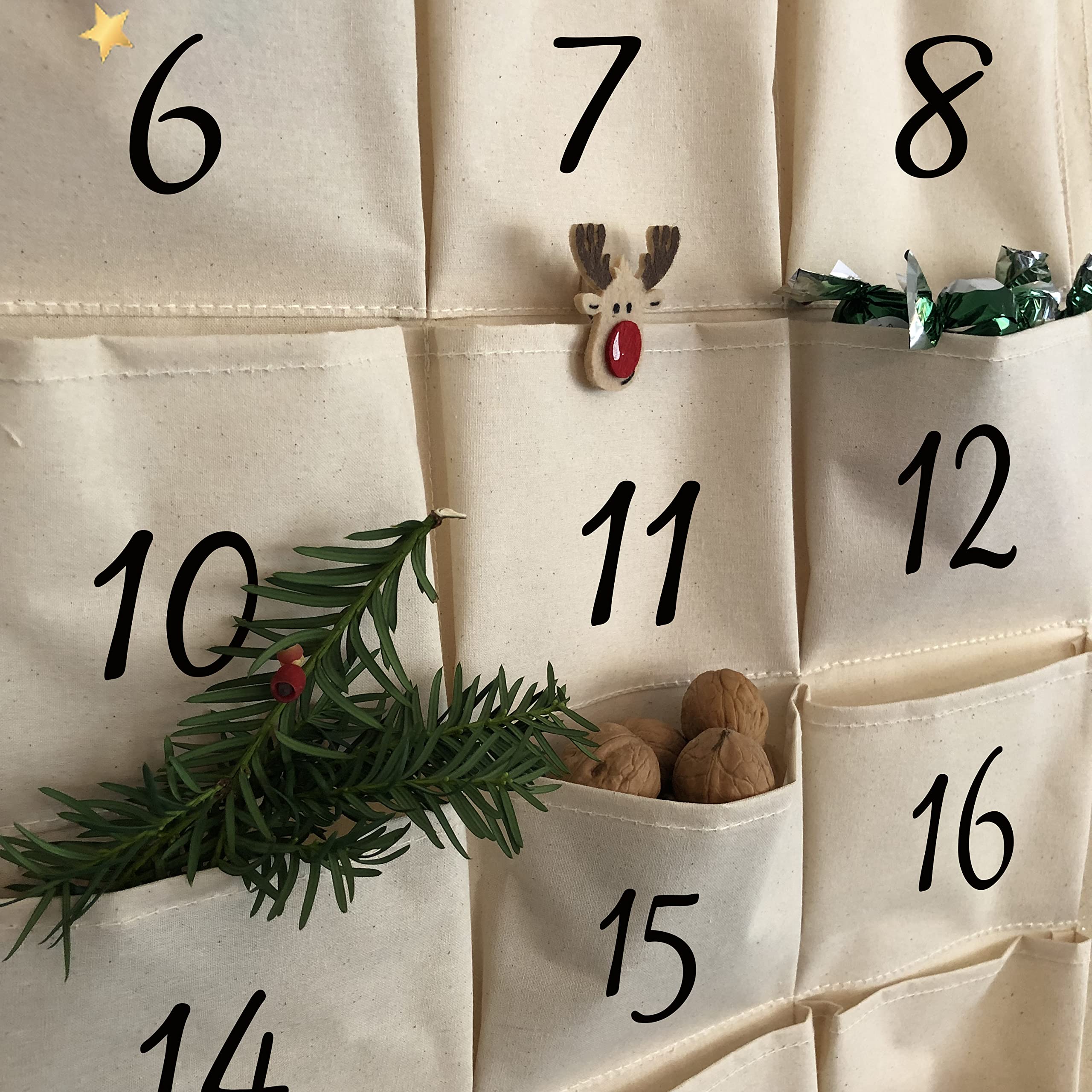 Personalisierter Adventskalender zum Befüllen | Weihnachtskalender mit Name Kinder, Männer & Frauen | Groß, wiederverwendbar, handgefertigt aus Stoff