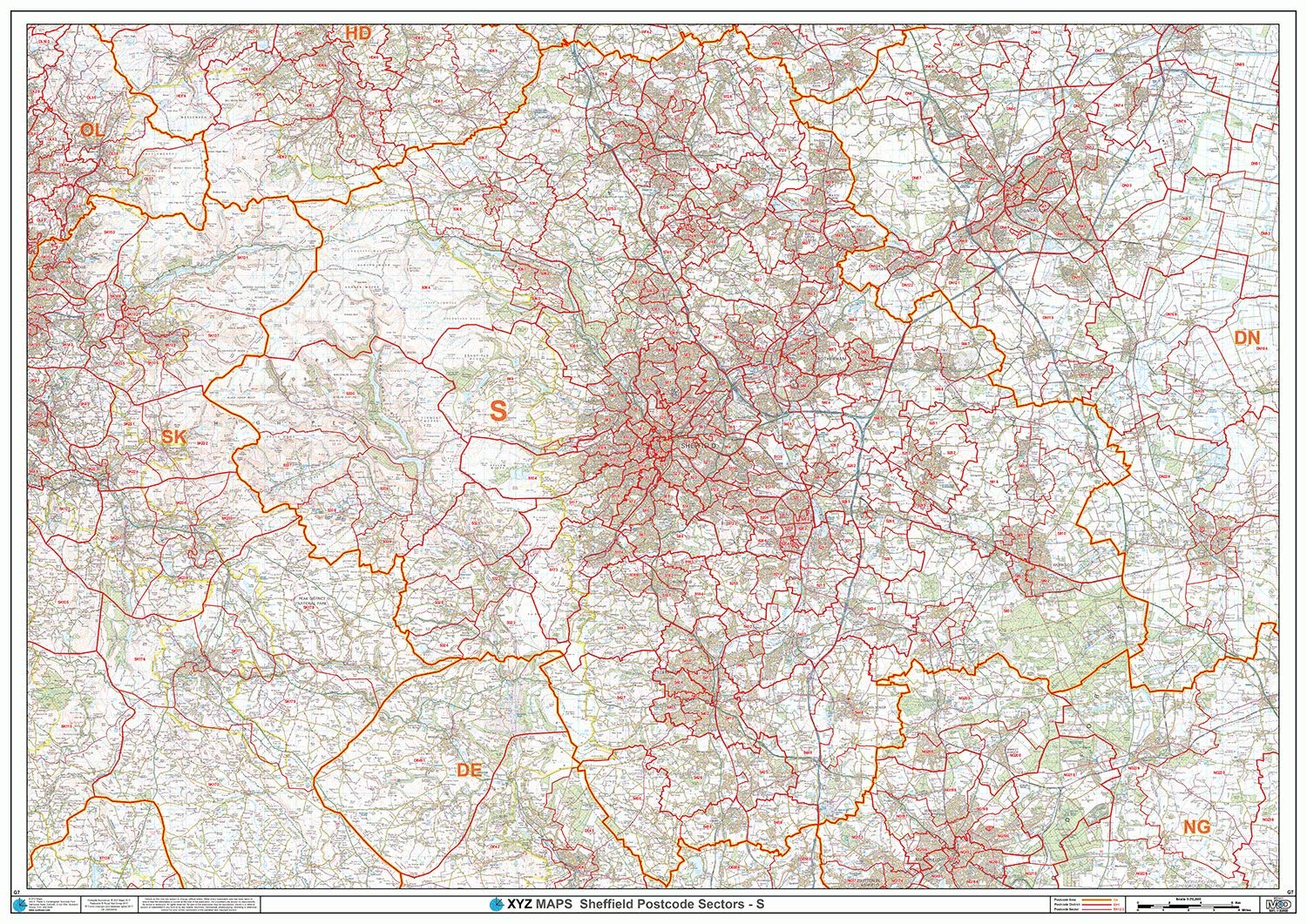Sheffield - S - Postcode Wall Map - Plastic Coated