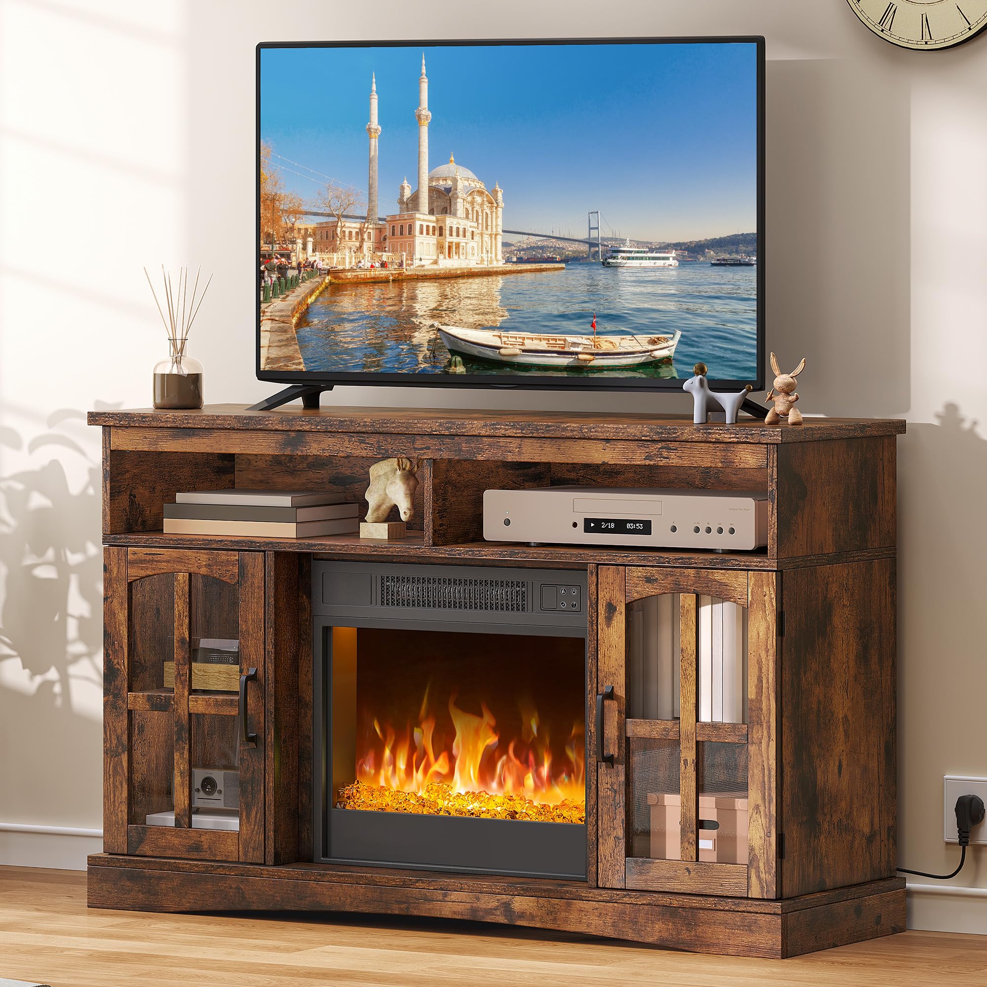 YITAHOME Chimenea eléctrica con calefacción, Chimenea eléctrica para la Sala de Estar con Efecto de Llama, Llama Ajustable, Temporizador de 1-8 Horas, protección contra sobrecalentamiento, función de