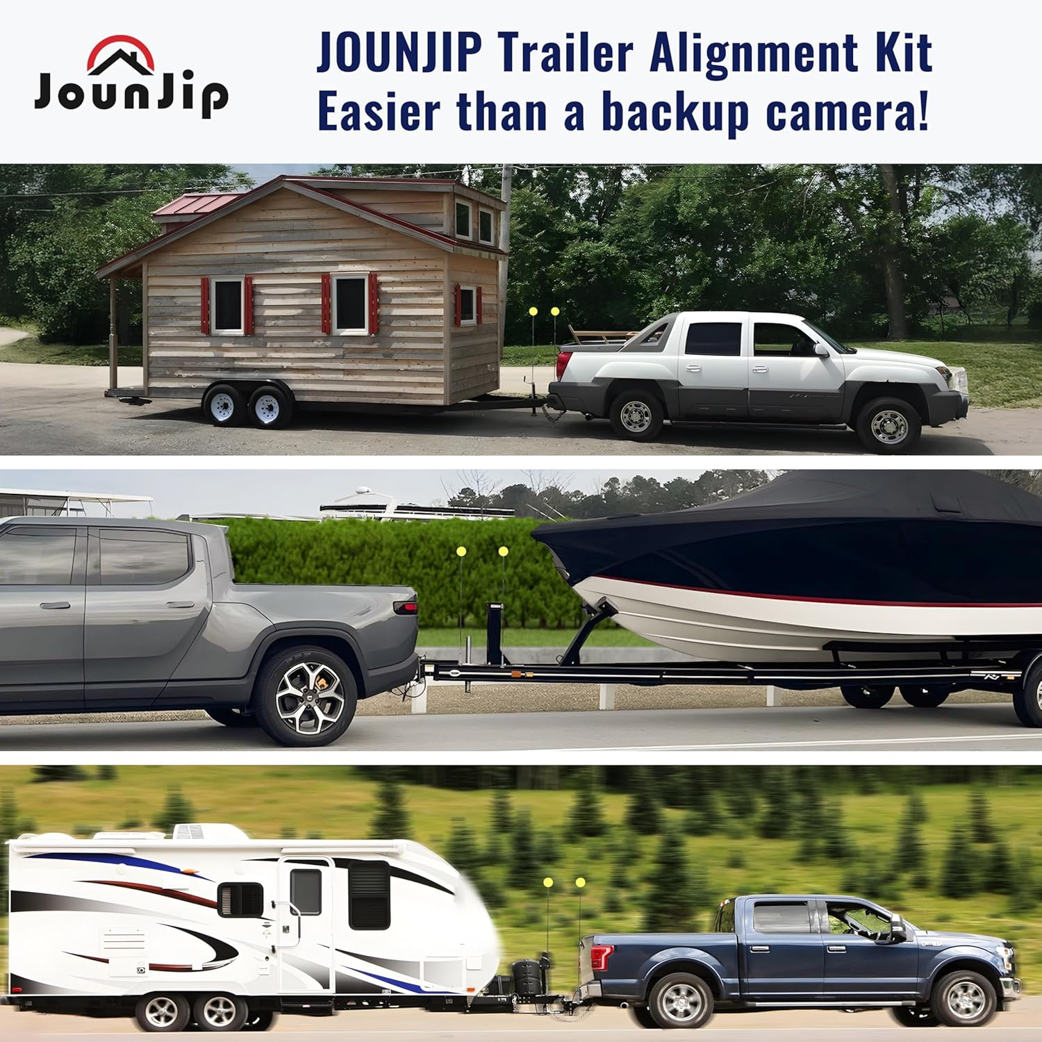 JOUNJIP 52 inch Magnetic Trailer Hitch Alignment Kit - [Upgraded] Wider Base for Boat Camper Horse Trailer RV Hitching Towing Accessories -Adjustable Guide Poles Extend Up to 52” - 2 pcs