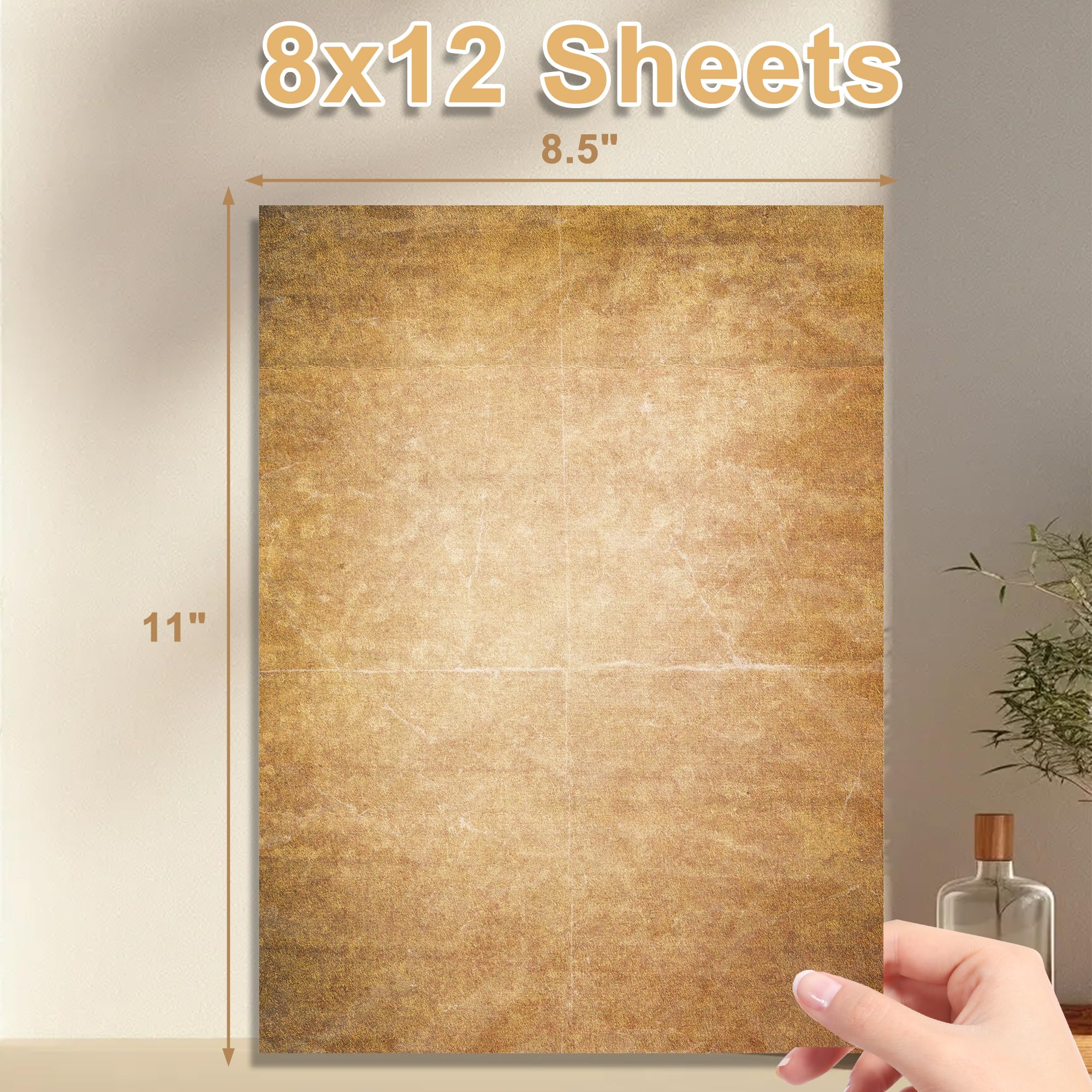 Incluye papelería de papel vintage, 96 hojas de papel pergamino vintage, tamaño carta de 8.26 x 11 pulgadas, papel de impresión de doble cara y varios diseños