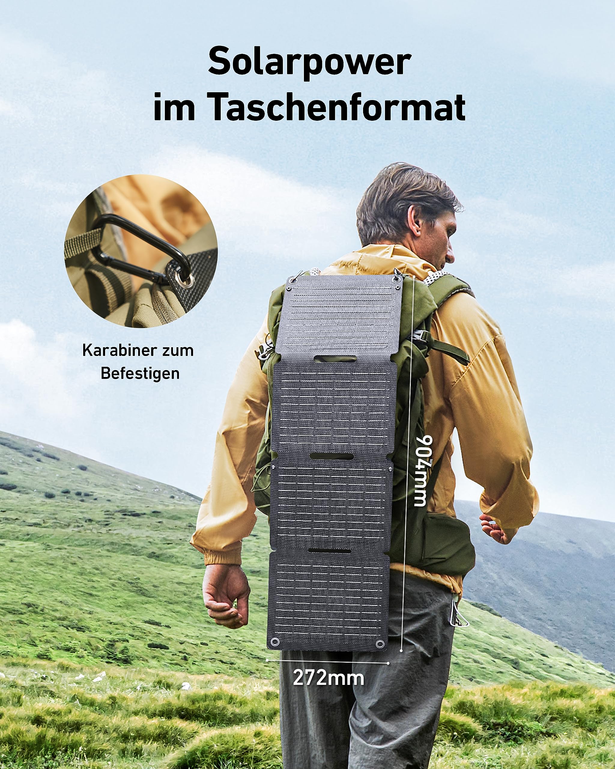 Anker SOLIX PS30 Faltbares Solarpanel 30W, tragbares Outdoor Solarladegerät, IP65 Wasserdicht, Schnellladen für 2 Geräte gleichzeitig, für Camping, Wandern, Outdoor.