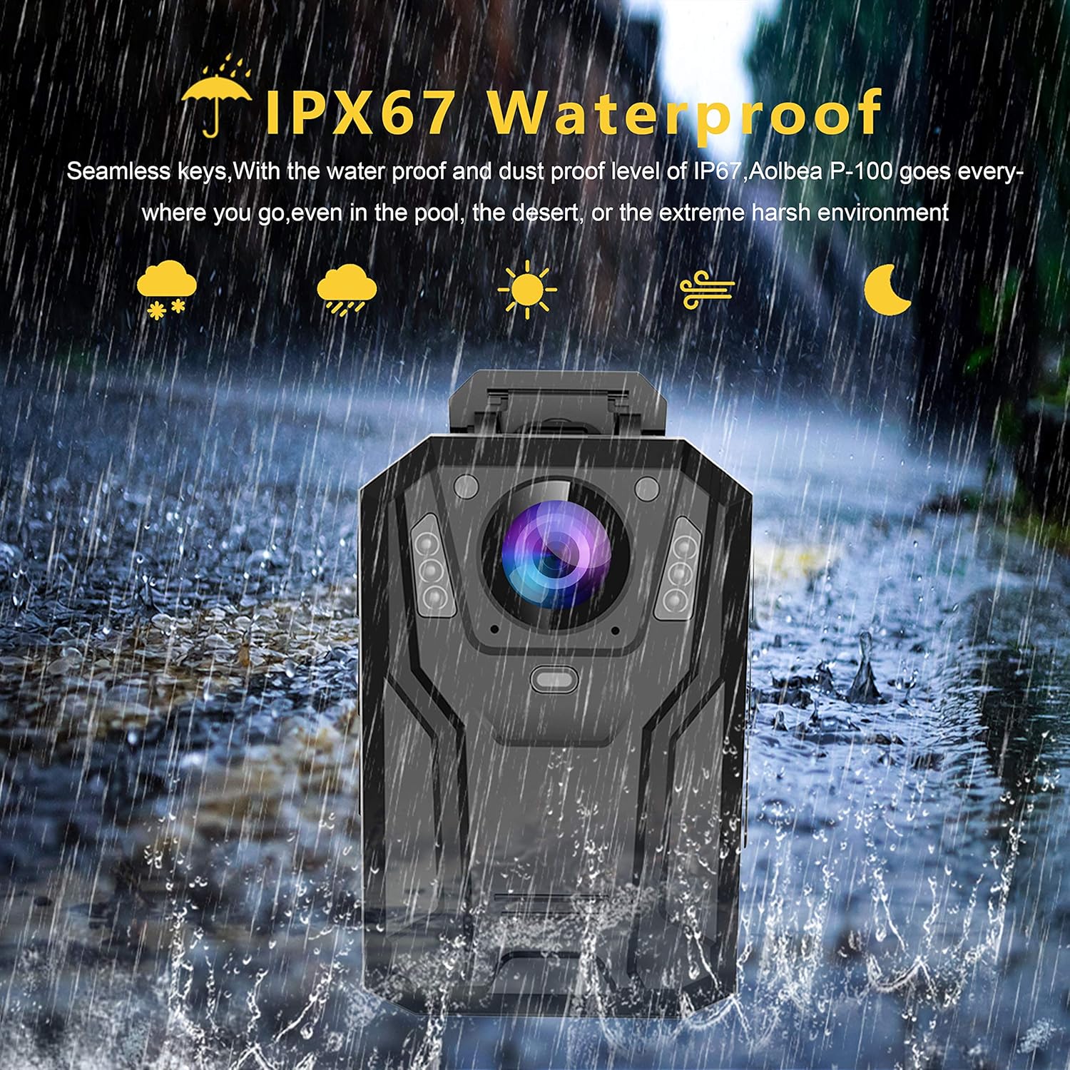 P100 2K Police Body Camera 64GB Body Cam 12 Hours Continuous Recording USB-C Infrared Night Vision Waterproof Shockproof Lightweight Data-encrypt for Law Enforcement Record - Image 7