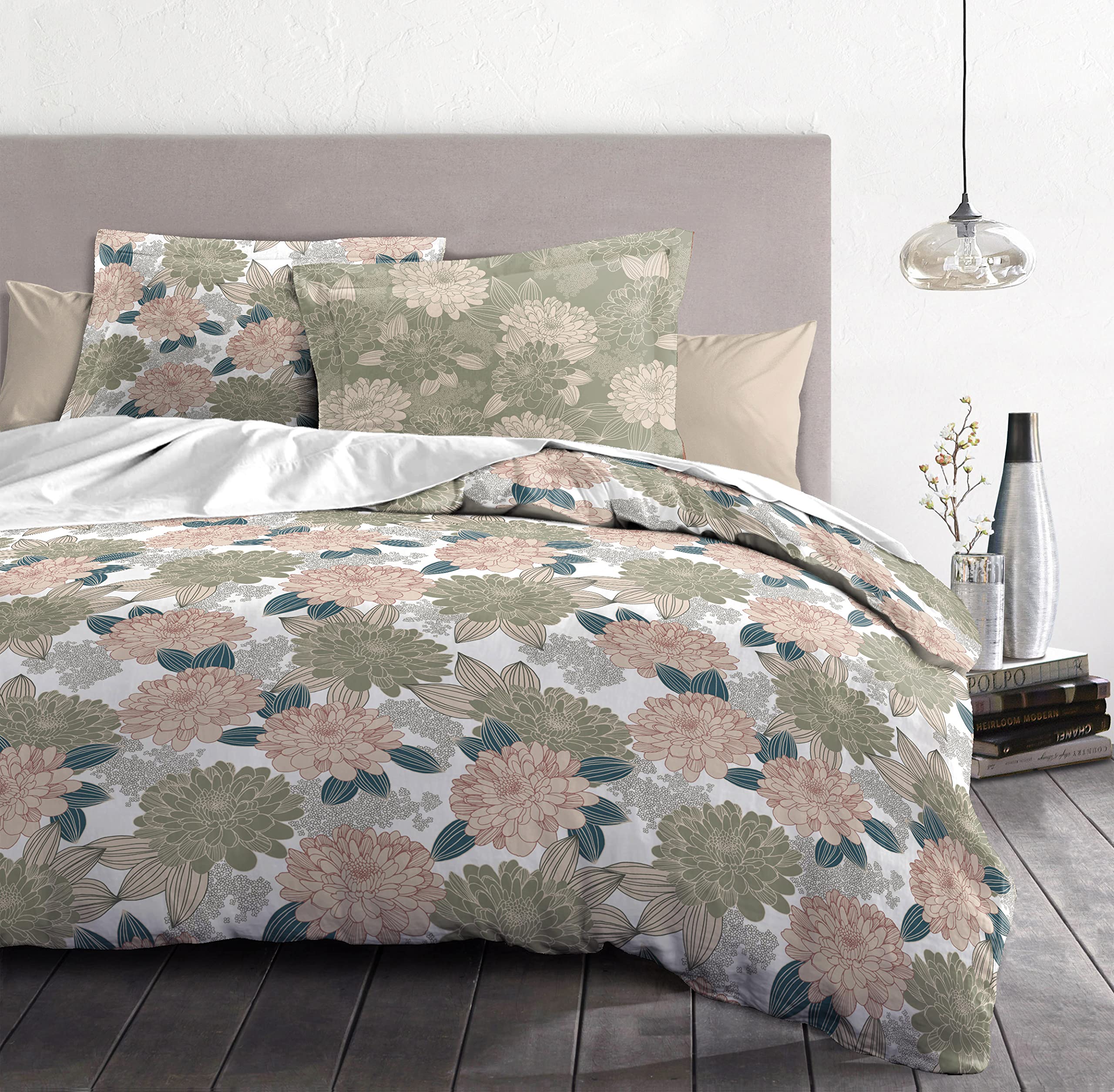 Home Linge Passion | Duvet Cover - 2 Pieces | 100% Cotton - 57 Thread Count | Single - 140 x 200 cm | Vendomes - Green