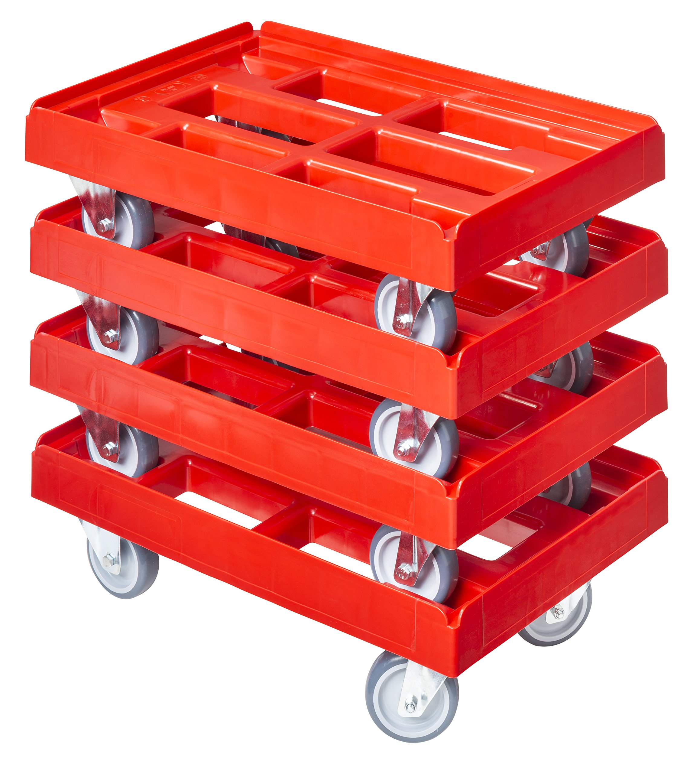 4 Stück Transportroller für Kisten 60 x 40 cm mit 2 Bock- und 2 Lenkrollen in rot