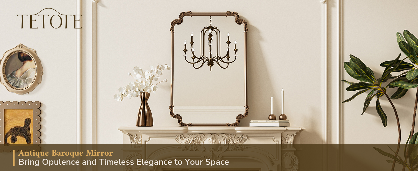 Amazon.com: TETOTE Antique Gold Brass Rectangle Mirror for Mantle