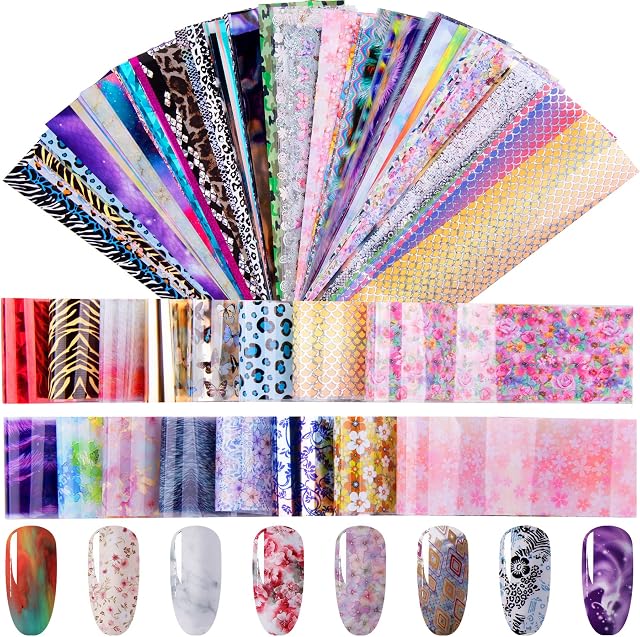 Duufin 200 Sheets Nail Art Foil Transfer Sticker Starry Sky Stars Laser Nail Foil Sticker for Nail Art Decoration DIY and Salon, Mixed Style