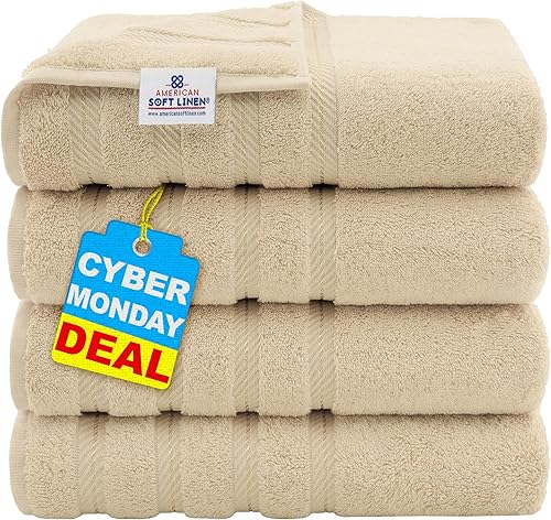 Miniatura 806 de American Soft Linen - Juego de 4 toallas de baño, 100% de algodón turco de 27 x 54 pulgadas, toallas de baño extragrandes, toallas para ducha