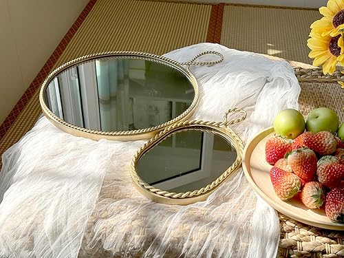 Miniatura 3 de Cozdecor Decoración de pared bohemia de 12 pulgadas, espejo decorativo para decoración de pared con marco de metal dorado, decoración bohemia para