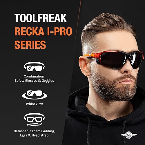 Miniatura 9 de ToolFreak Recka - Combo de gafas y gafas de seguridad, clasificado a ANSI z87.1-2015, accesorios incluidos