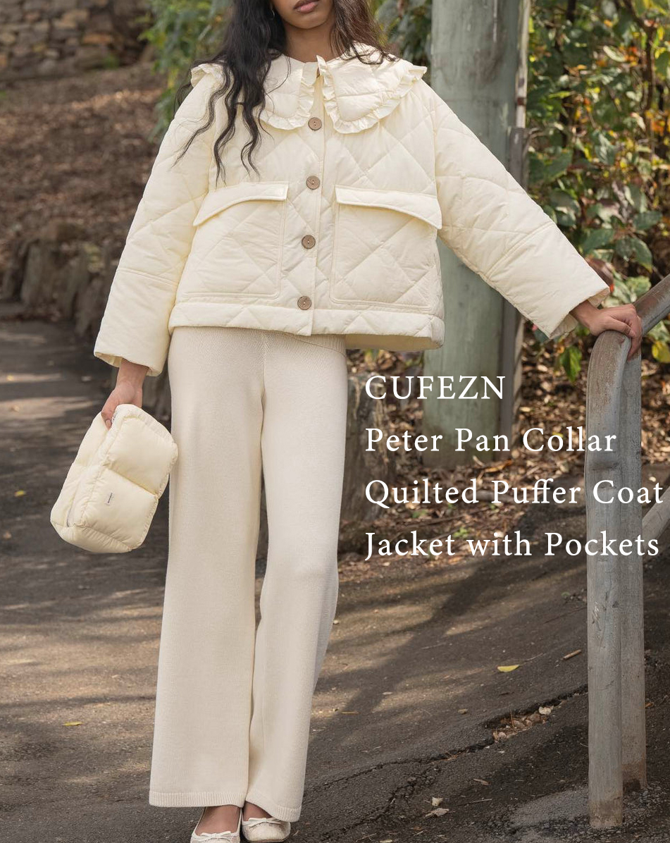 CUFEZN Womens Cropped Quilted Puffer Jackets Frilly Peter Pan