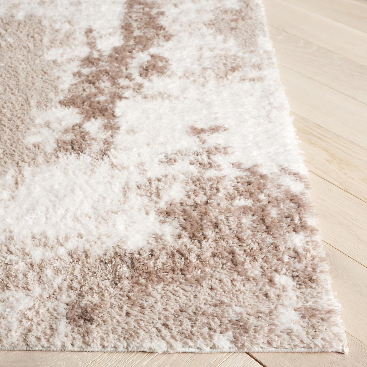 Safavieh Penelope Shag Collection Area Rug - 6'7" Square, Beige/Ivory Taupe, Geometric Design, Ideal for High Traffic Areas in Living Room, Bedroom, Dining (PNL530B)