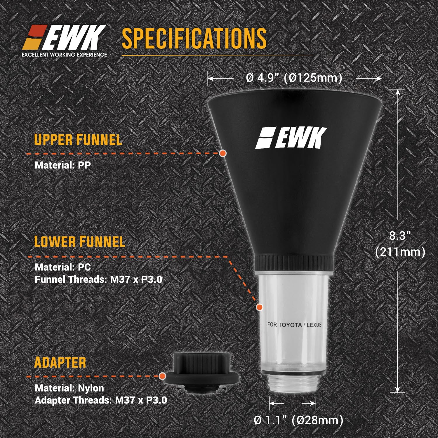 EWK Oil Funnel Threaded Engine Oil Fill Funnel, Secure No-Leak Design for Toyota & Lexus Engines, Hands-Free Spill-Free Oil Change Tool for DIY Owners & Professional Technicians